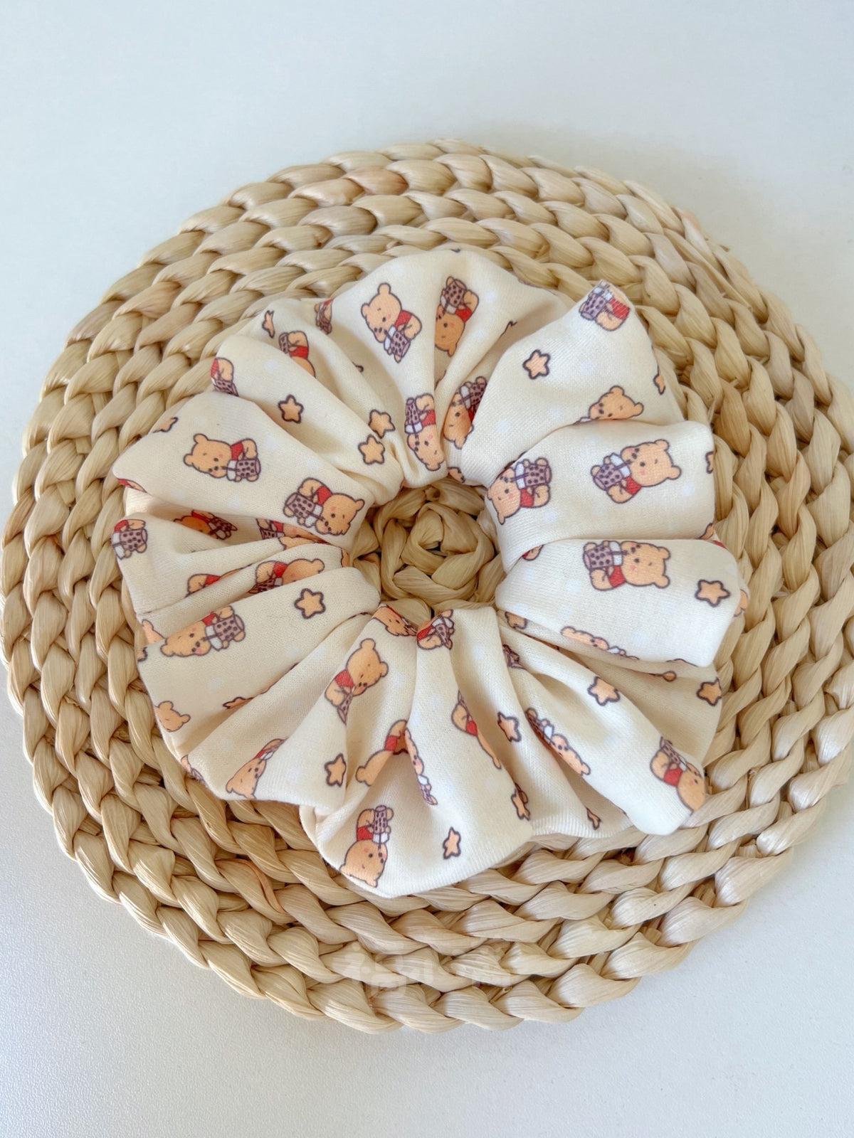 Knitted Bear Print Scrunchie Yellow