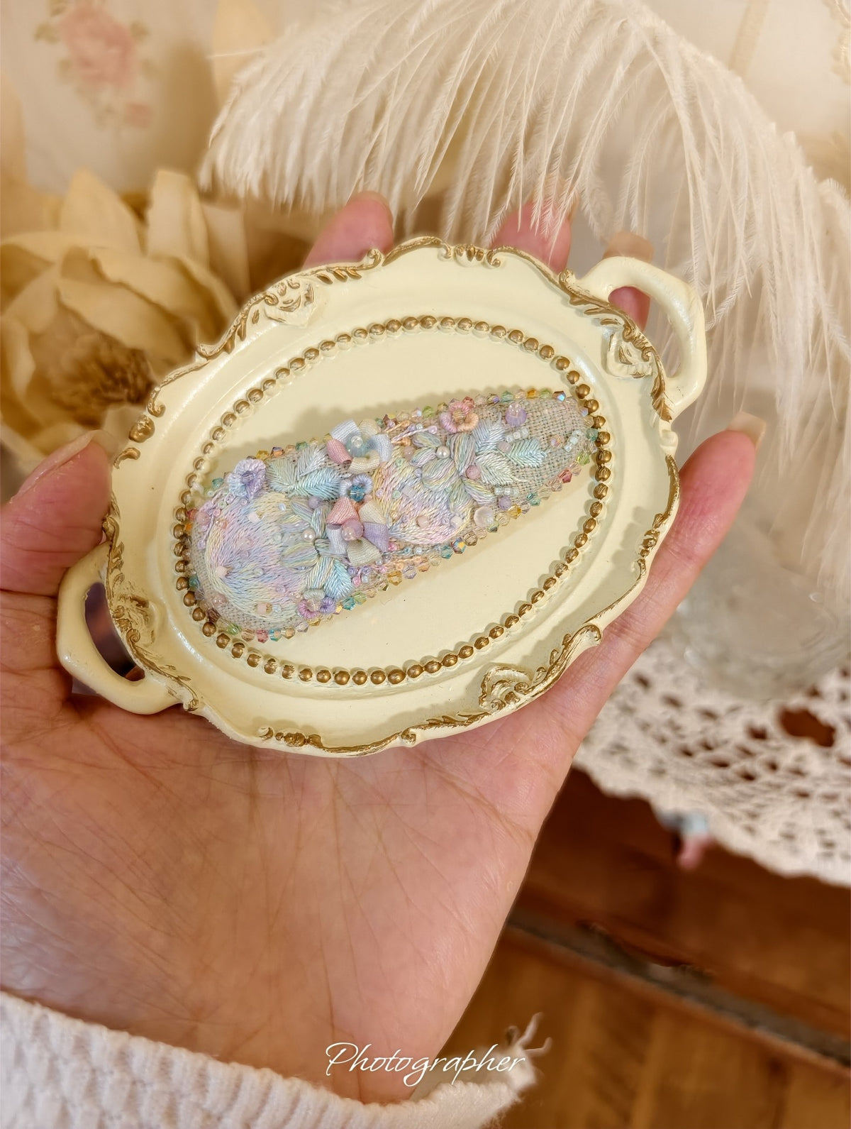 Handcrafted Silk Embroidery Hair Clip
