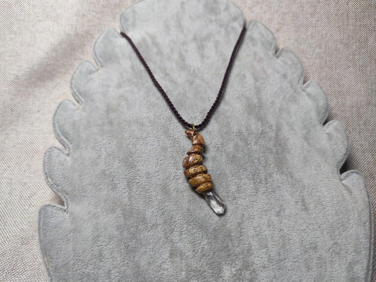 White Quartz Crystal Pendant Wooden Hat