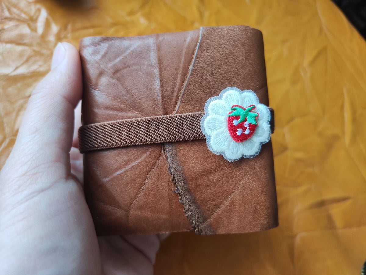 Leather Journal with Strawberry Embroidery