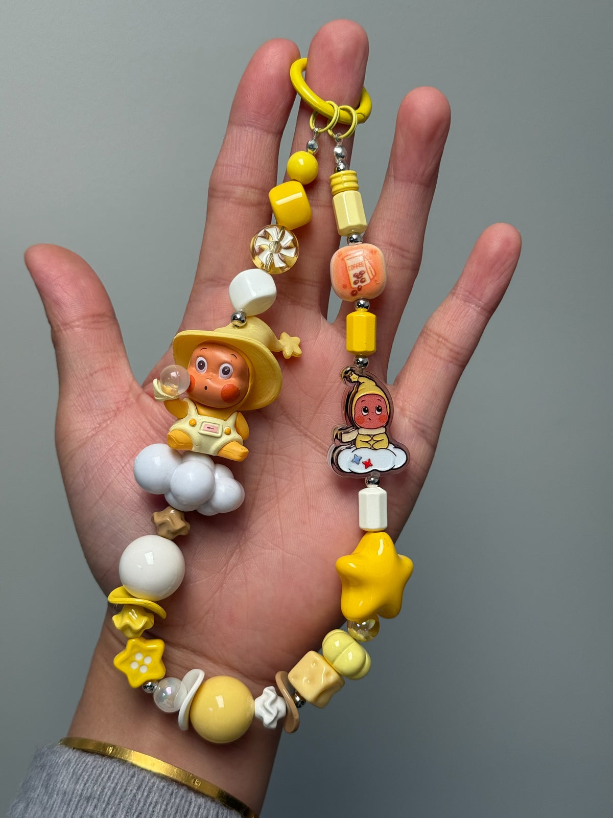 Yellow Character Cloud Beaded Phone Strap Keychain