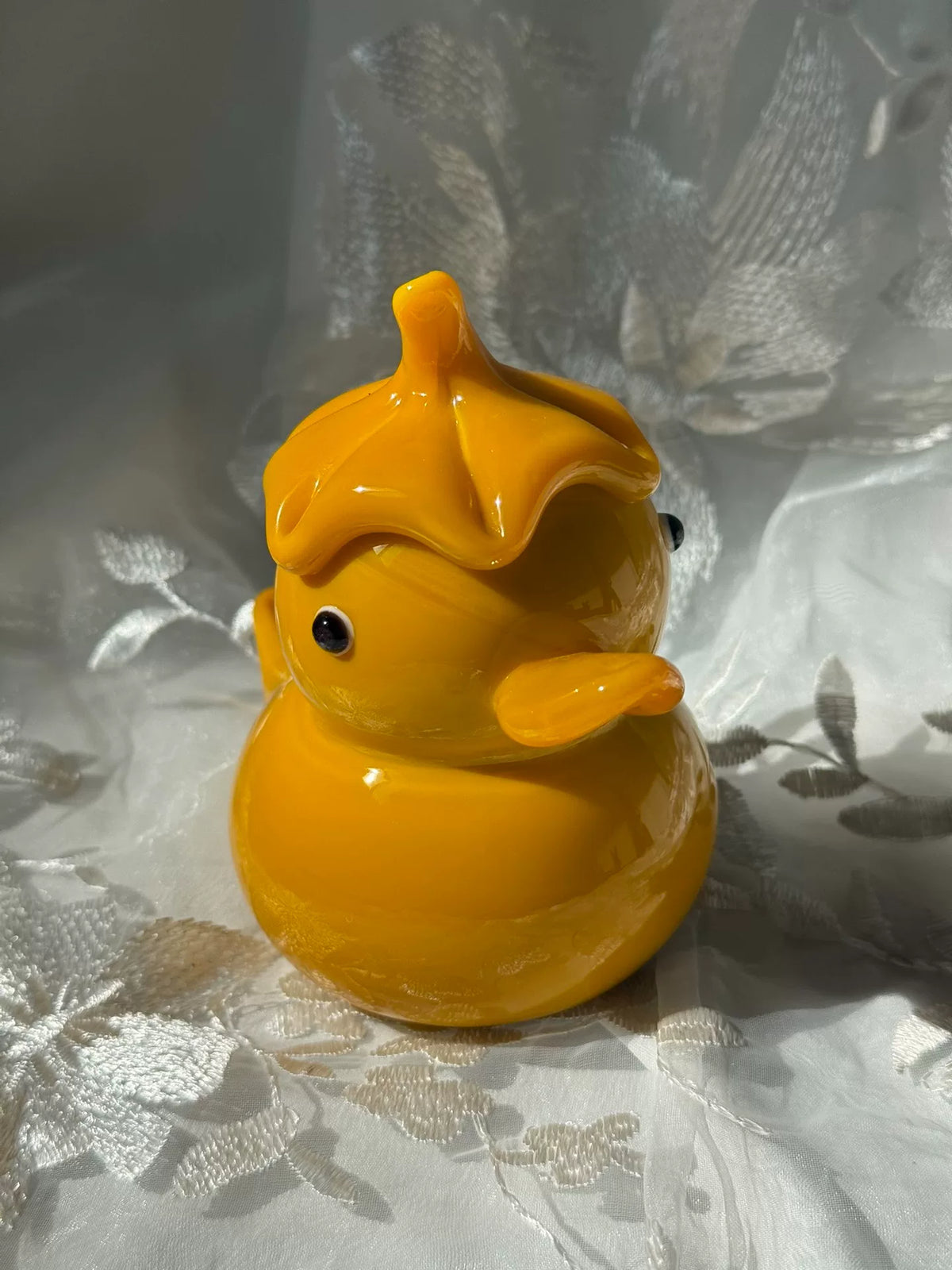 Estatueta de Pato em Vidro Amarelo Vintage