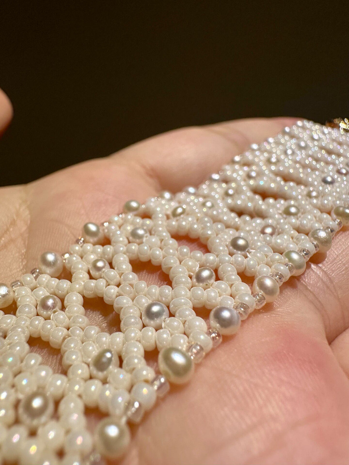 Victorian Pearl Beaded Wide Bracelet