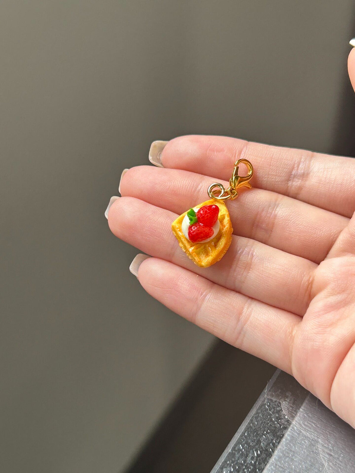 Strawberry Waffle Clay Charm Pendant