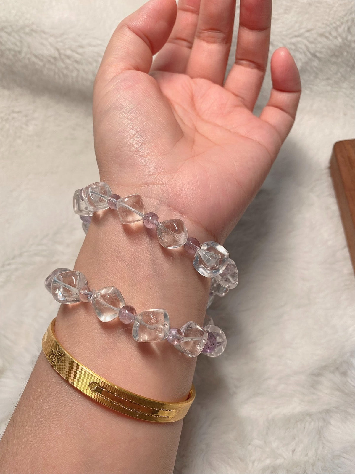 White Crystal Lavender Amethyst Double Loop Bracelet