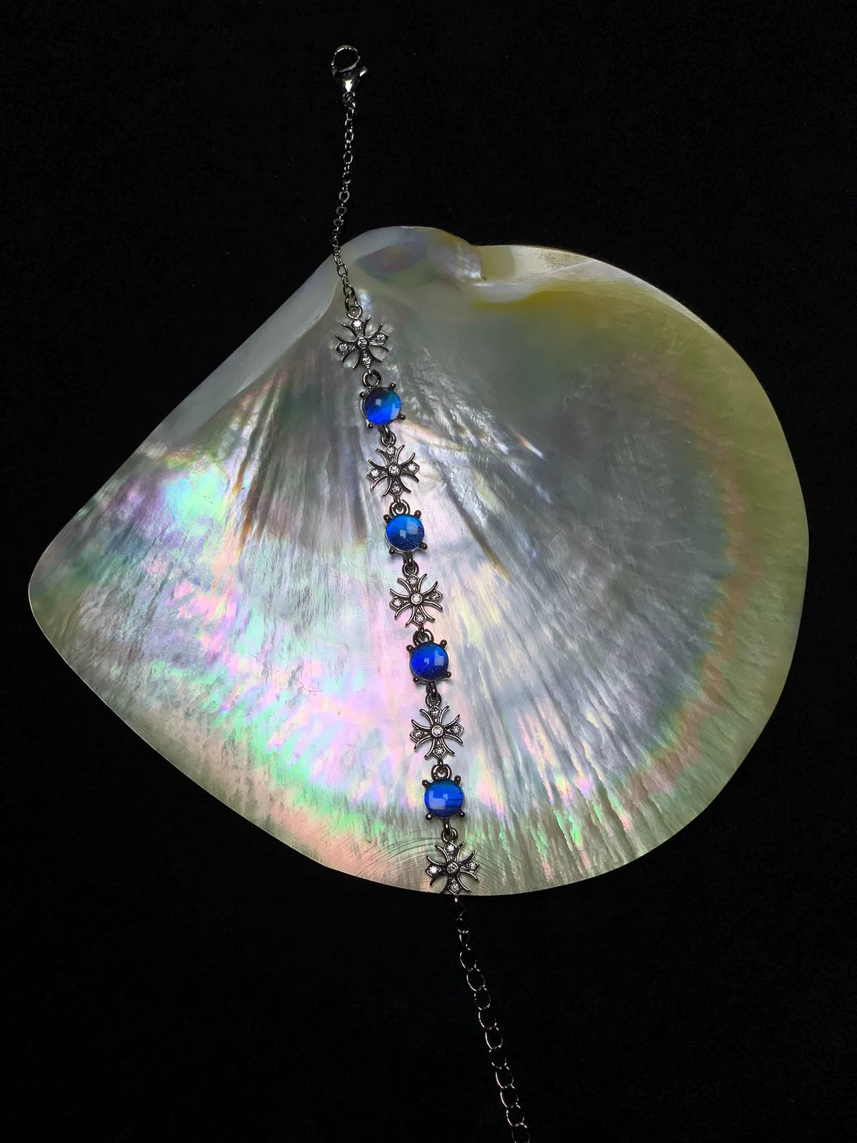 Bracciale farfalla con perle di cristallo blu