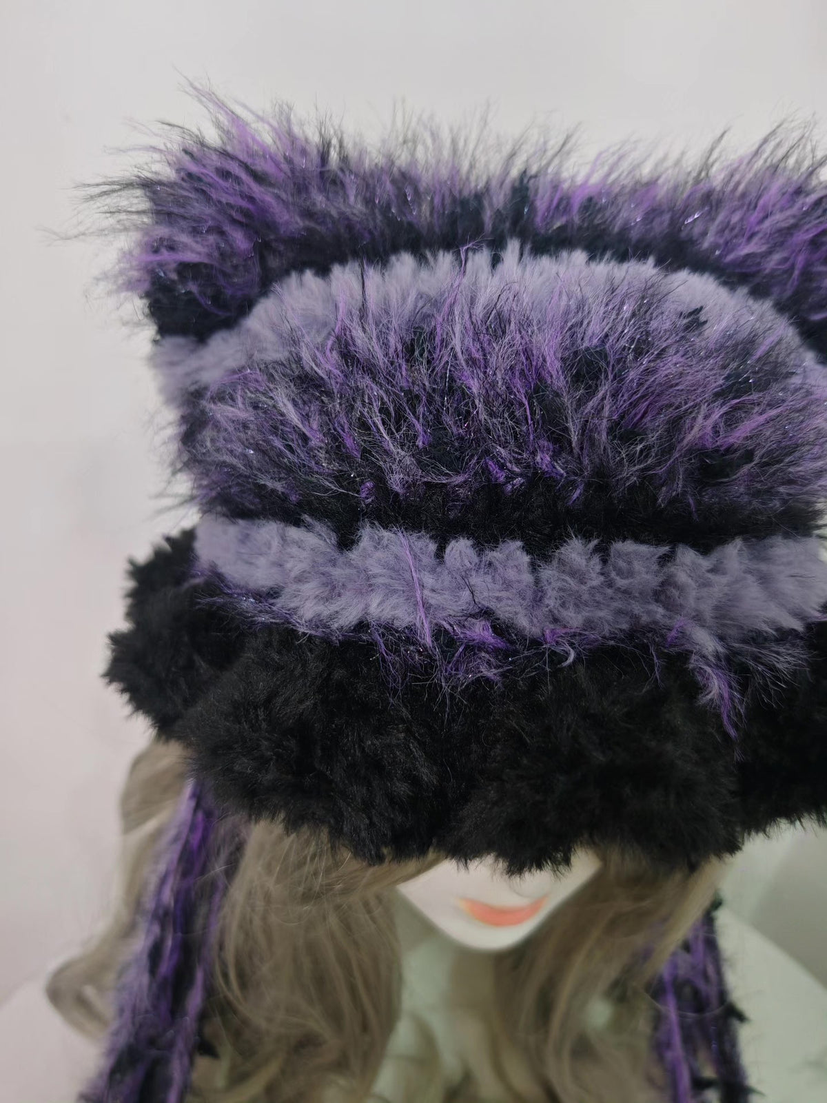 Black Purple Cat Ear Hat with Glitter