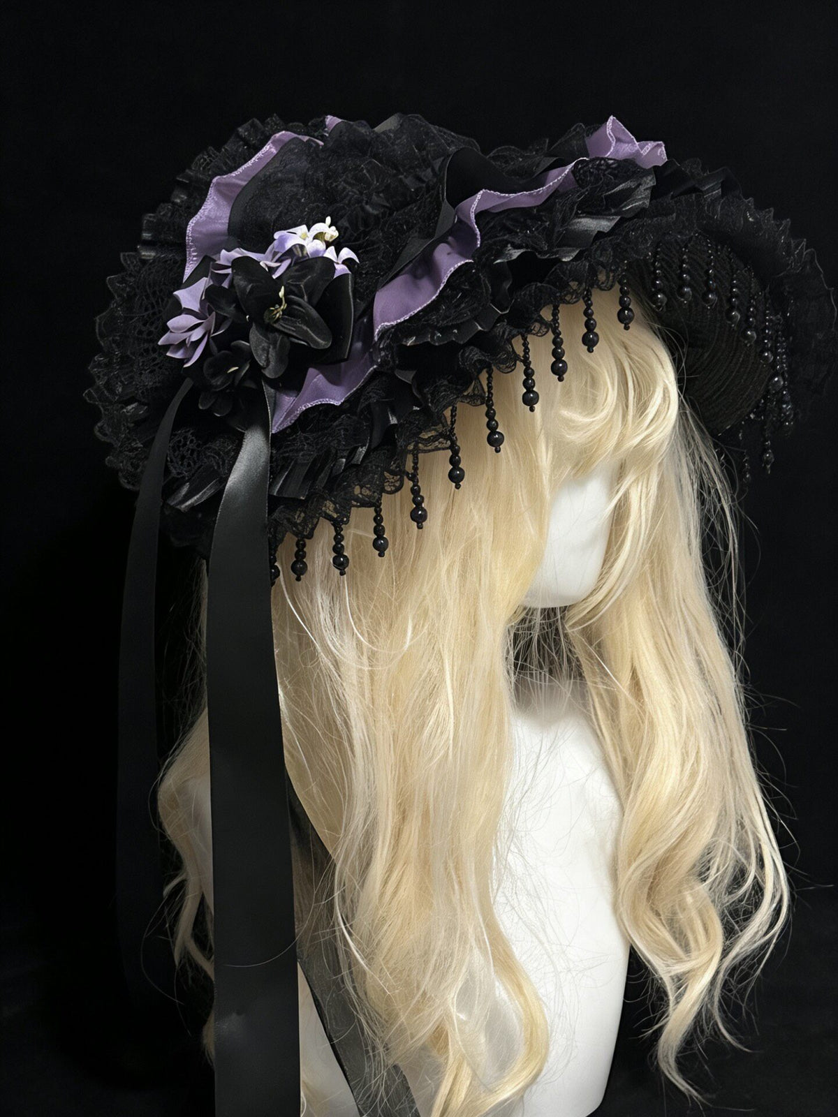 Gothic Lolita Wide Brim Hat with Lace