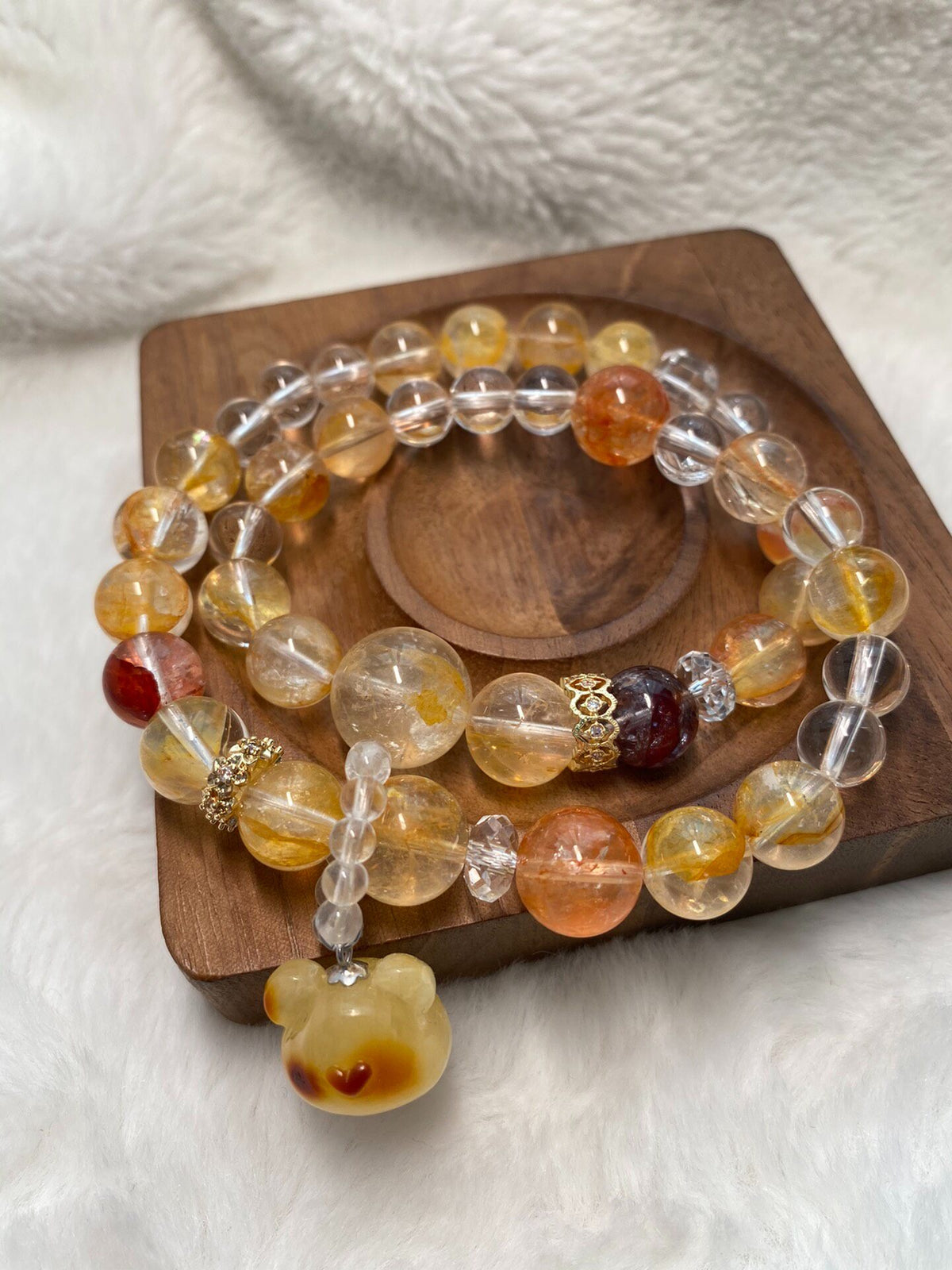 Double Loop Crystal Bead Bracelet Amber