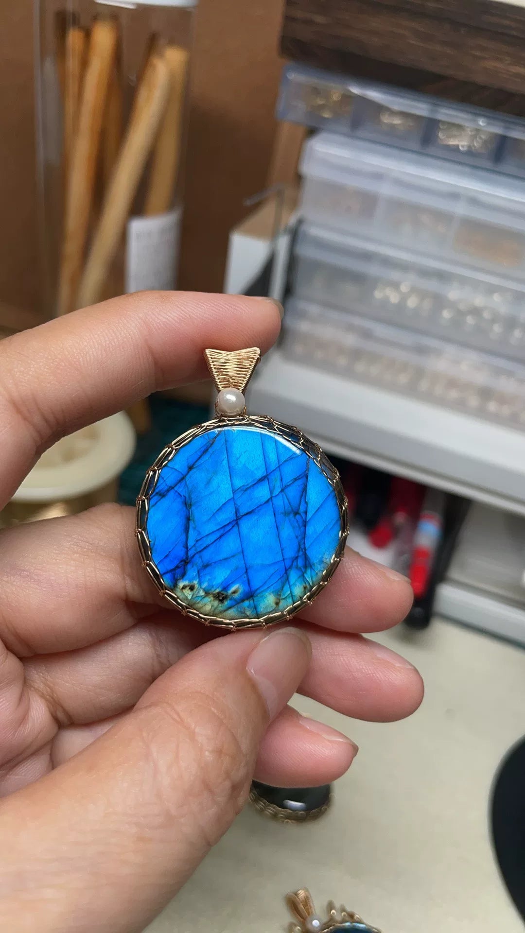 Wire Wrapped Blue Labradorite Pendant Necklace