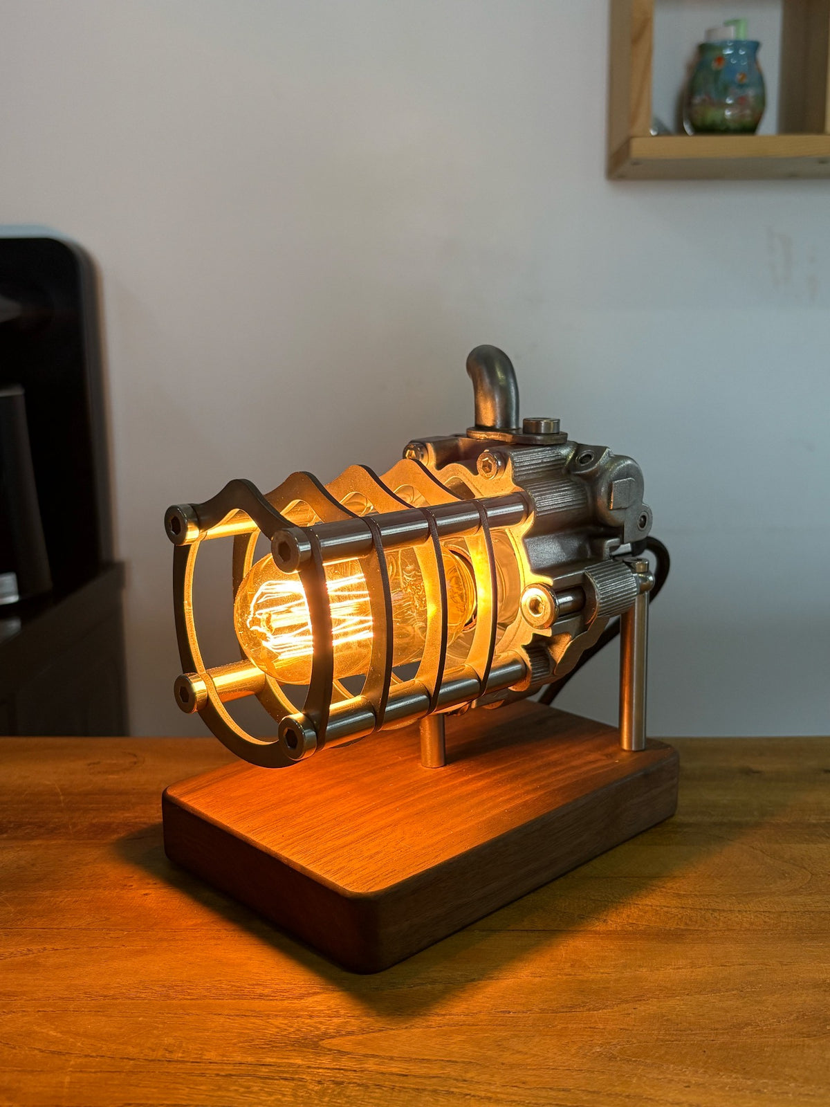 TOYODA Engine Component Desk Lamp with Walnut Base