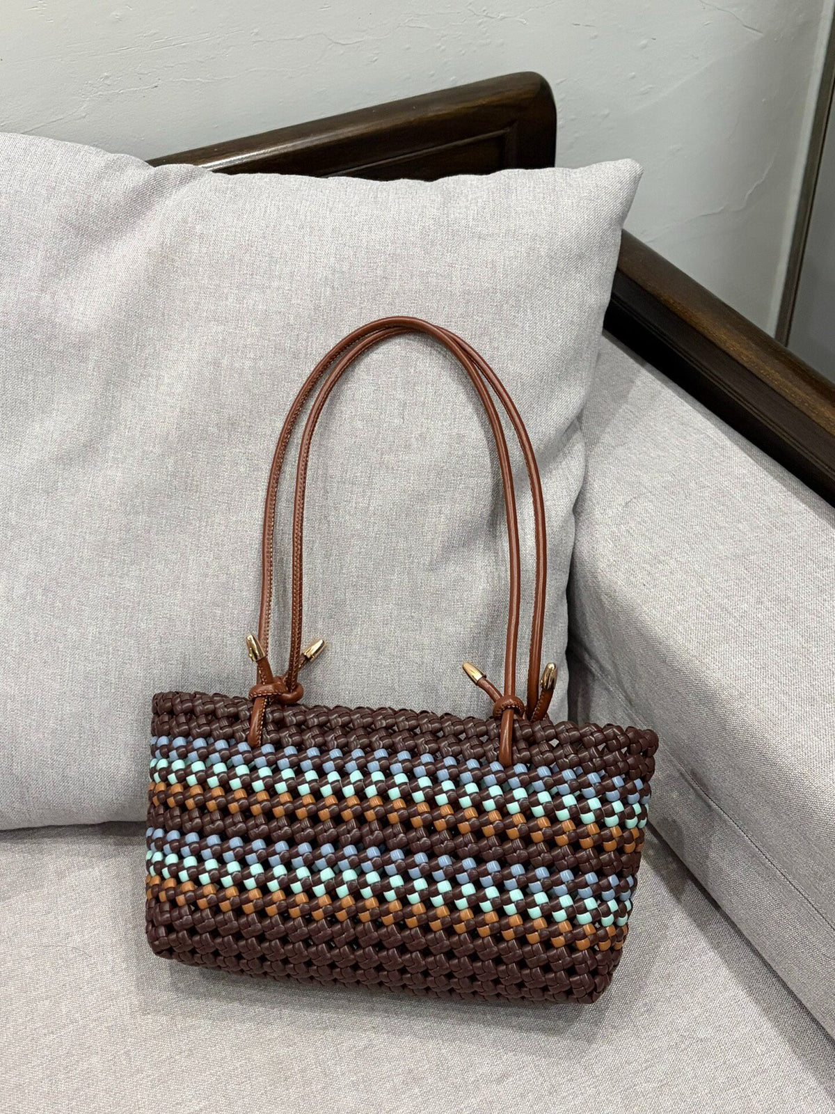 Woven Rattan Tote Bag Maillard Colors