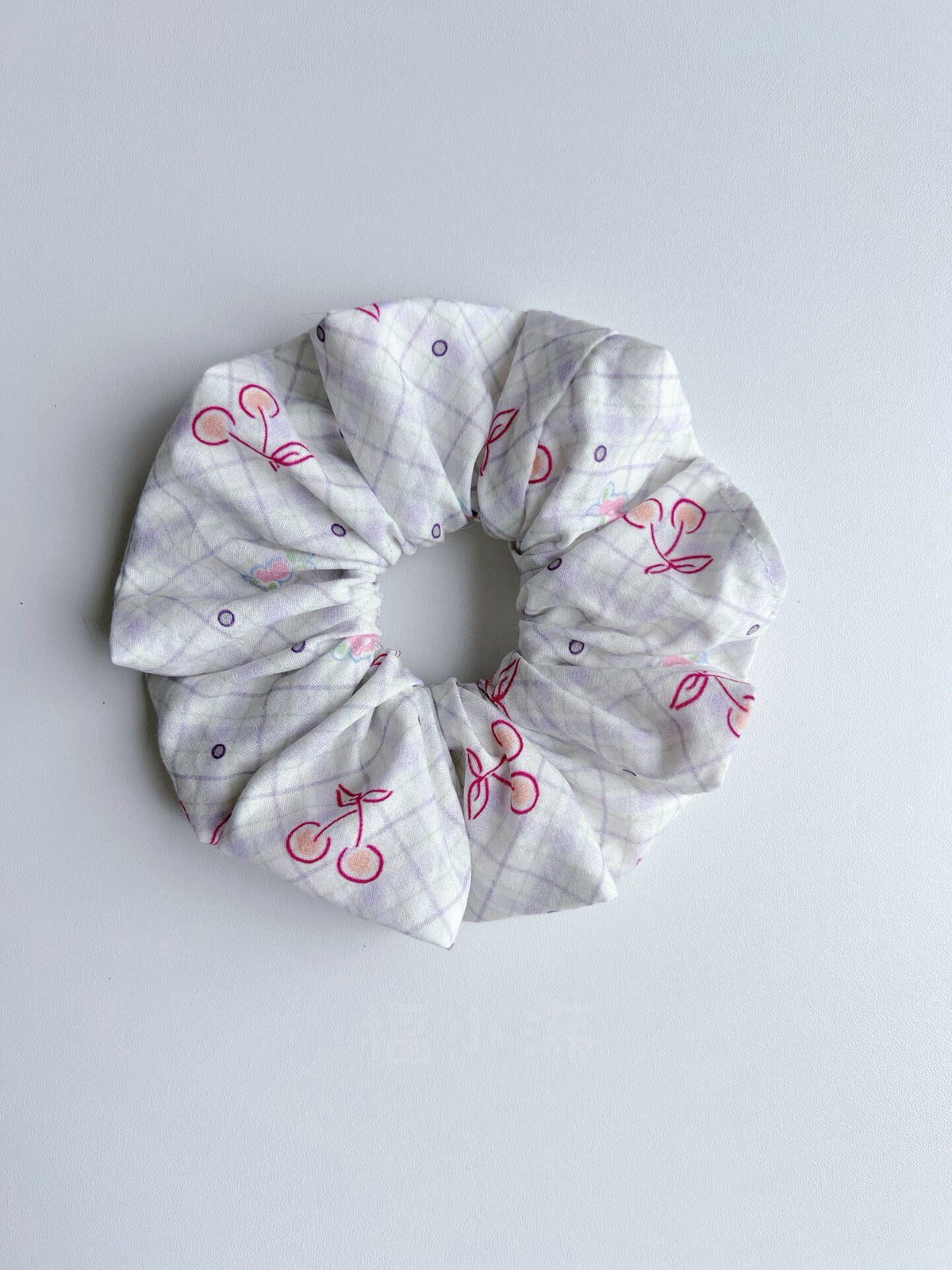 Vintage Cherry Plaid Fabric Hair Scrunchie