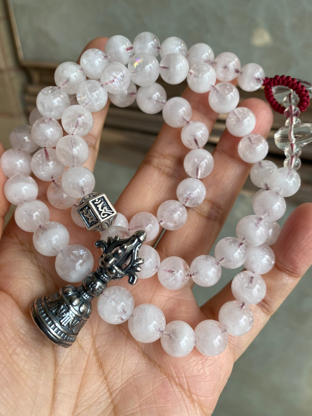 Triple Wrap White Phantom Quartz Bracelet