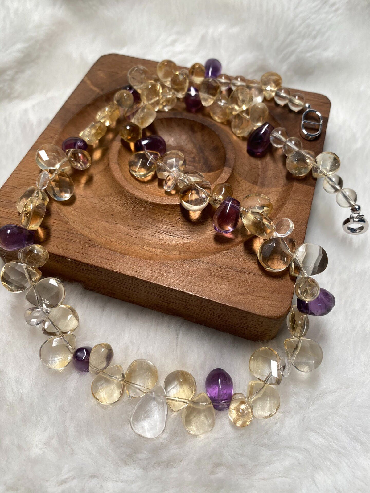 Collier Citrine Améthyste Goutte Facetté 46cm