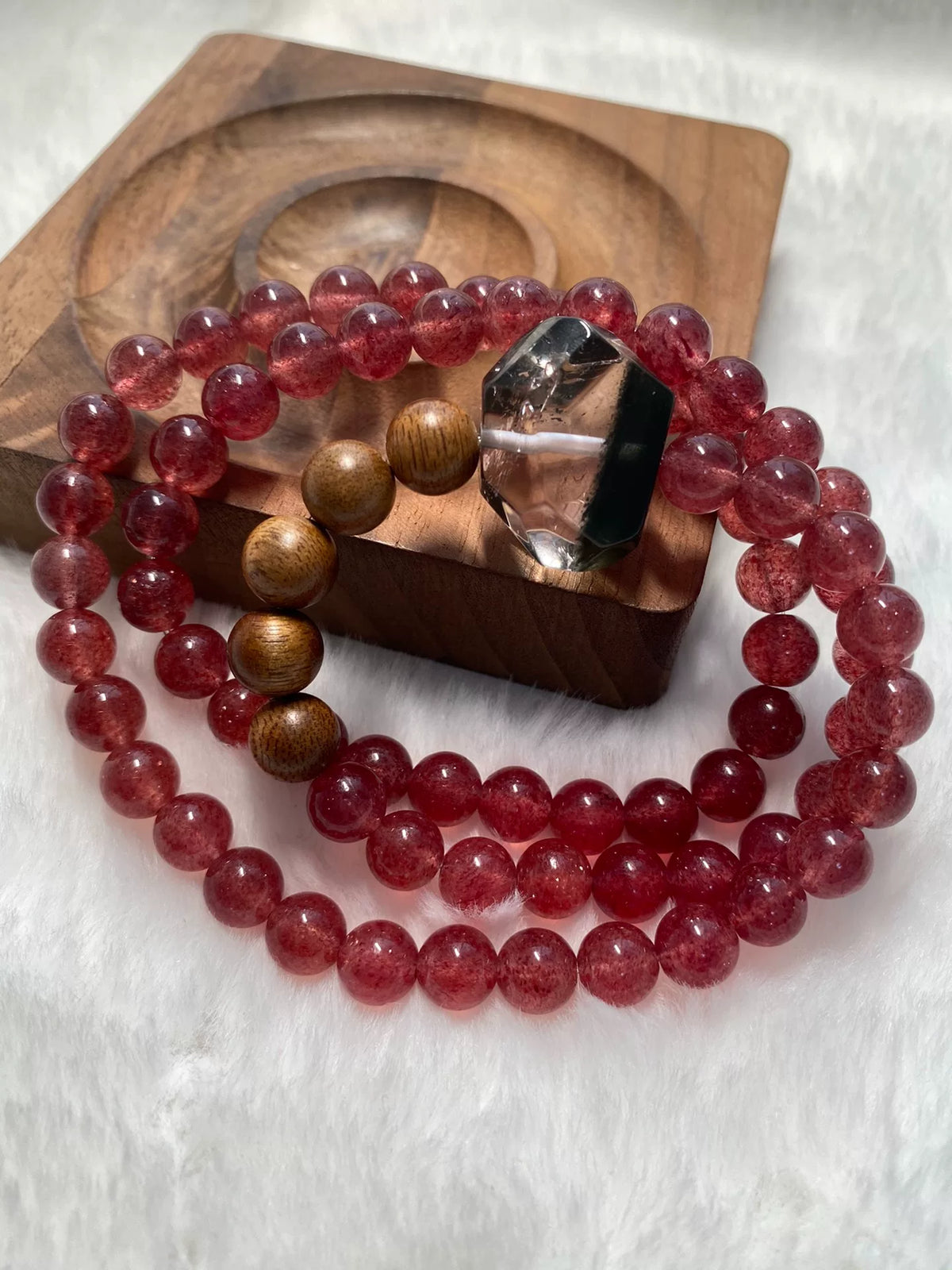 Strawberry Crystal Kalimantan Wood Beaded Bracelet