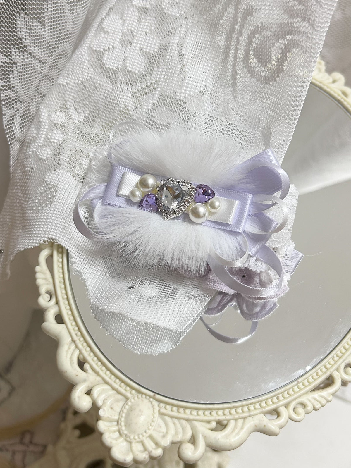 Barrette artisanale en pelours violet clair 7,5 cm