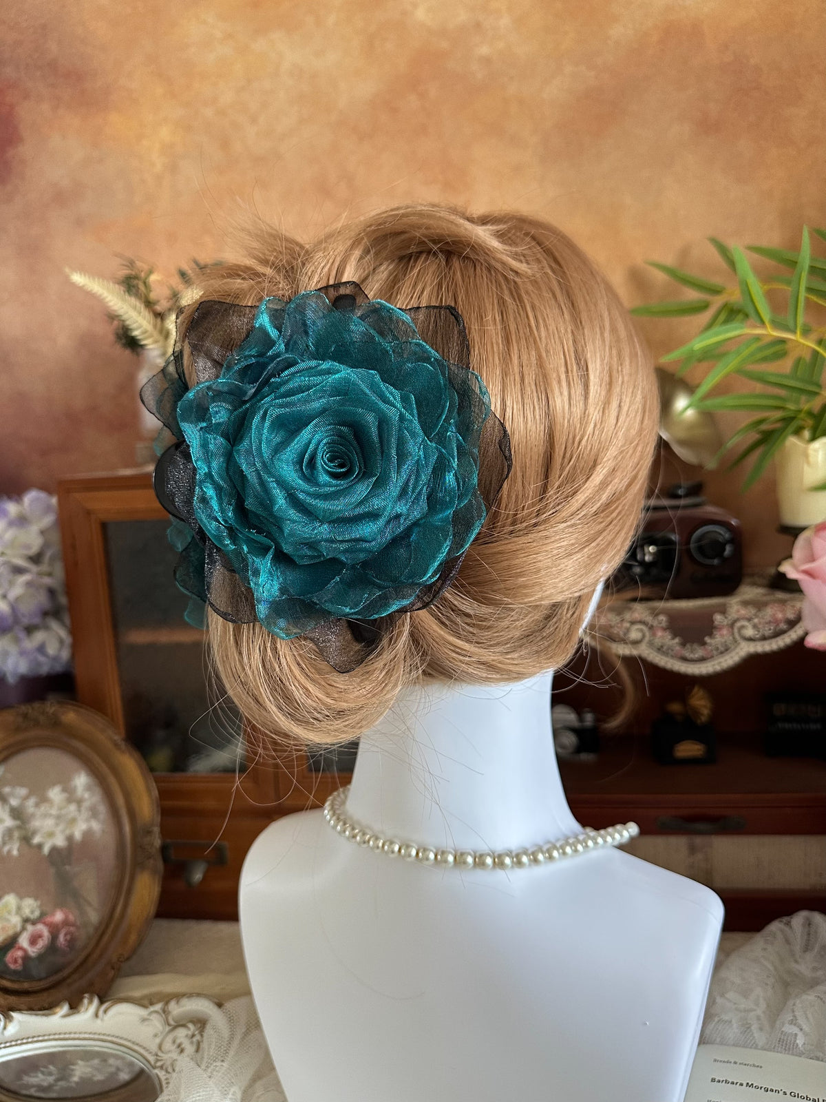 Handcrafted Peacock Blue Fabric Rose Hair Clip