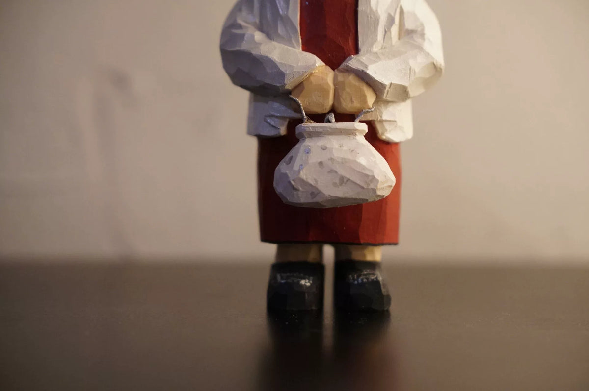 Figurine de lapin en bois de tille sculptée à la main avec sac à main