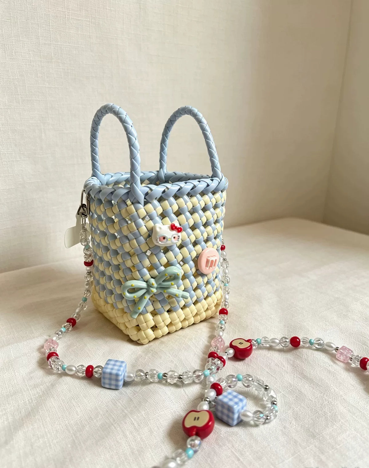 Bolsa de Vime Tecida Pastel Color Block