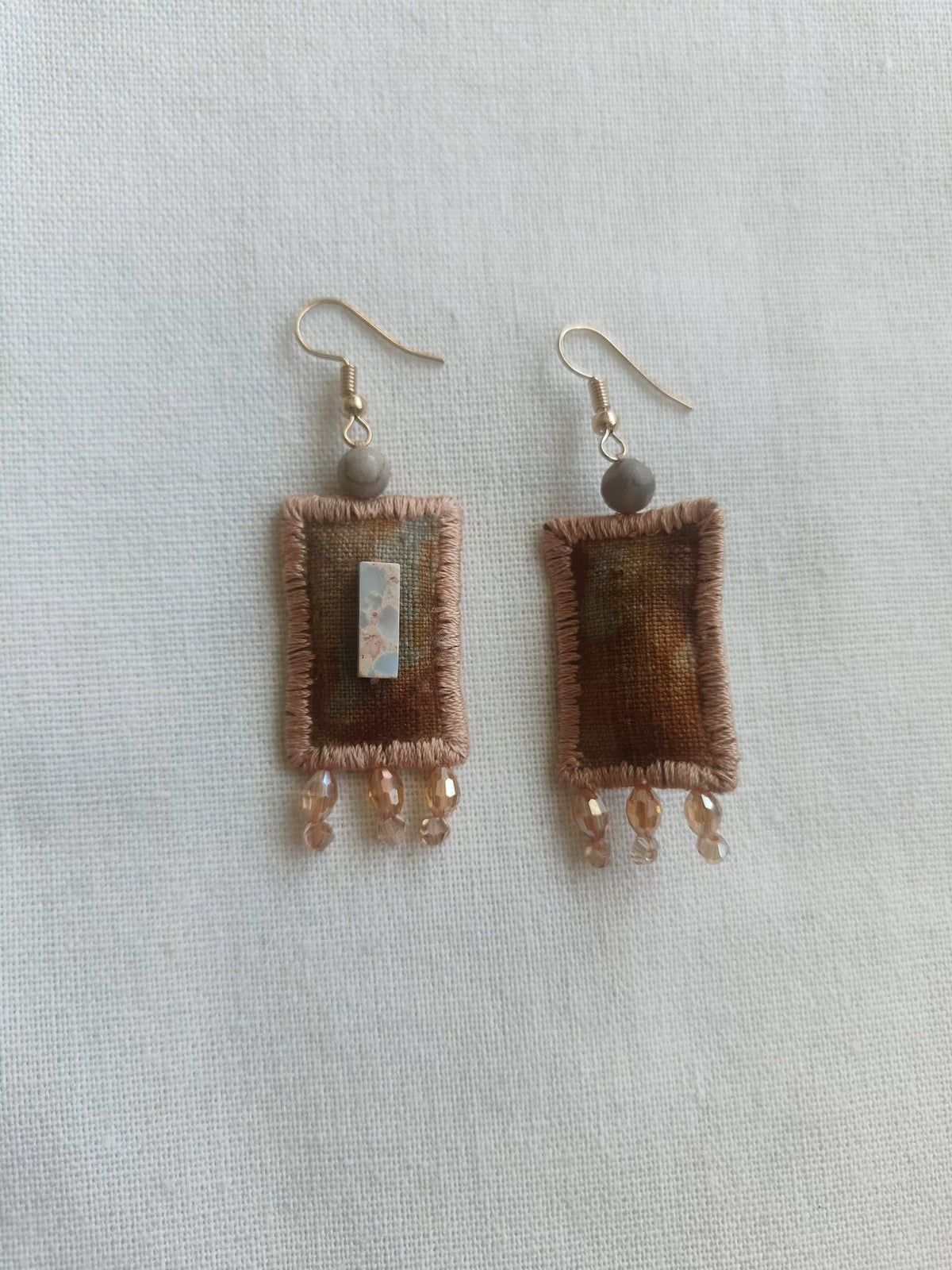 Handcrafted Fabric Earrings with Bead Tassels