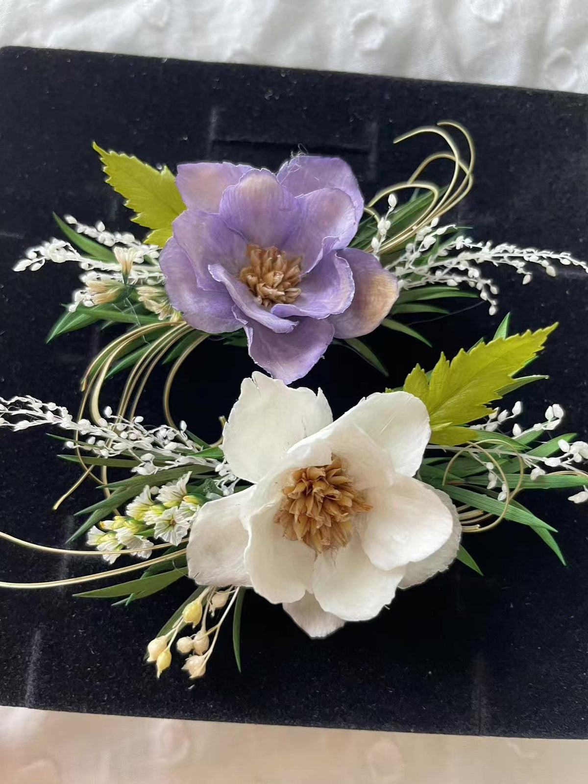 Adjustable Preserved Flower Wedding Rings White Purple