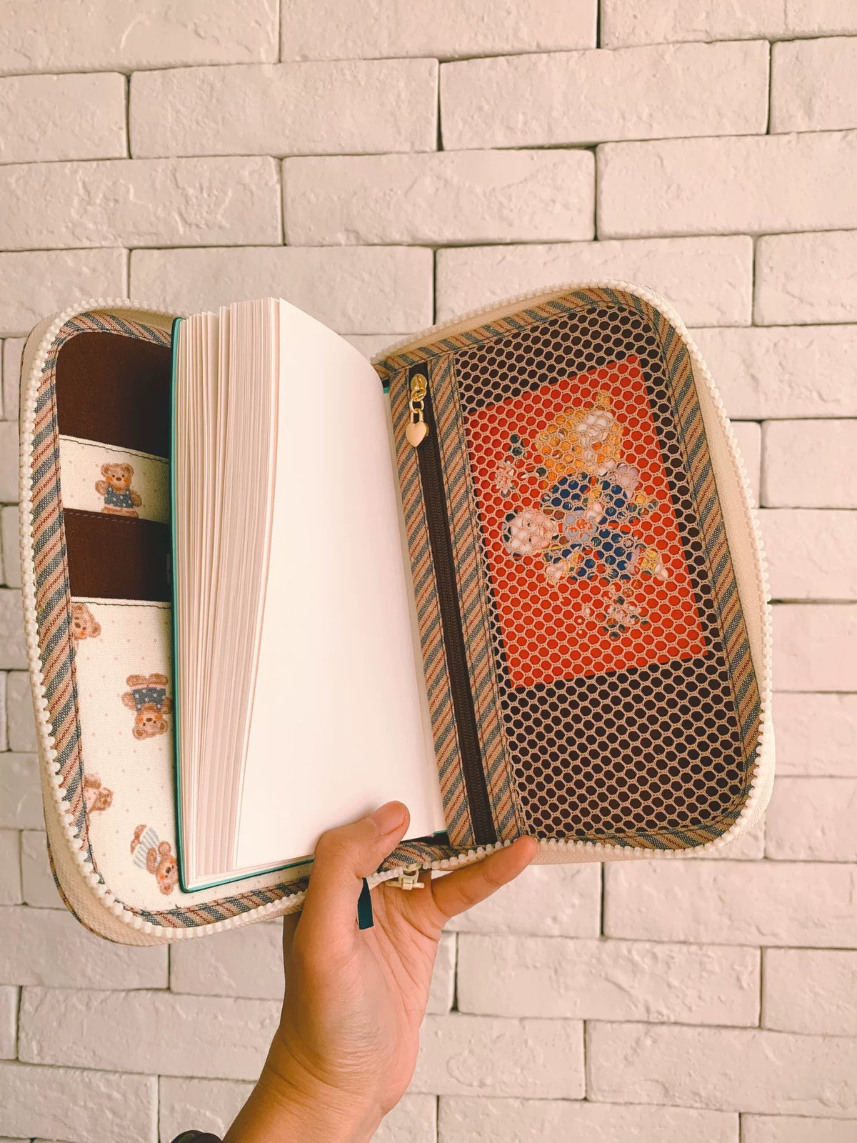 Housse de carnet en tissu oursons avec fermeture à glissière