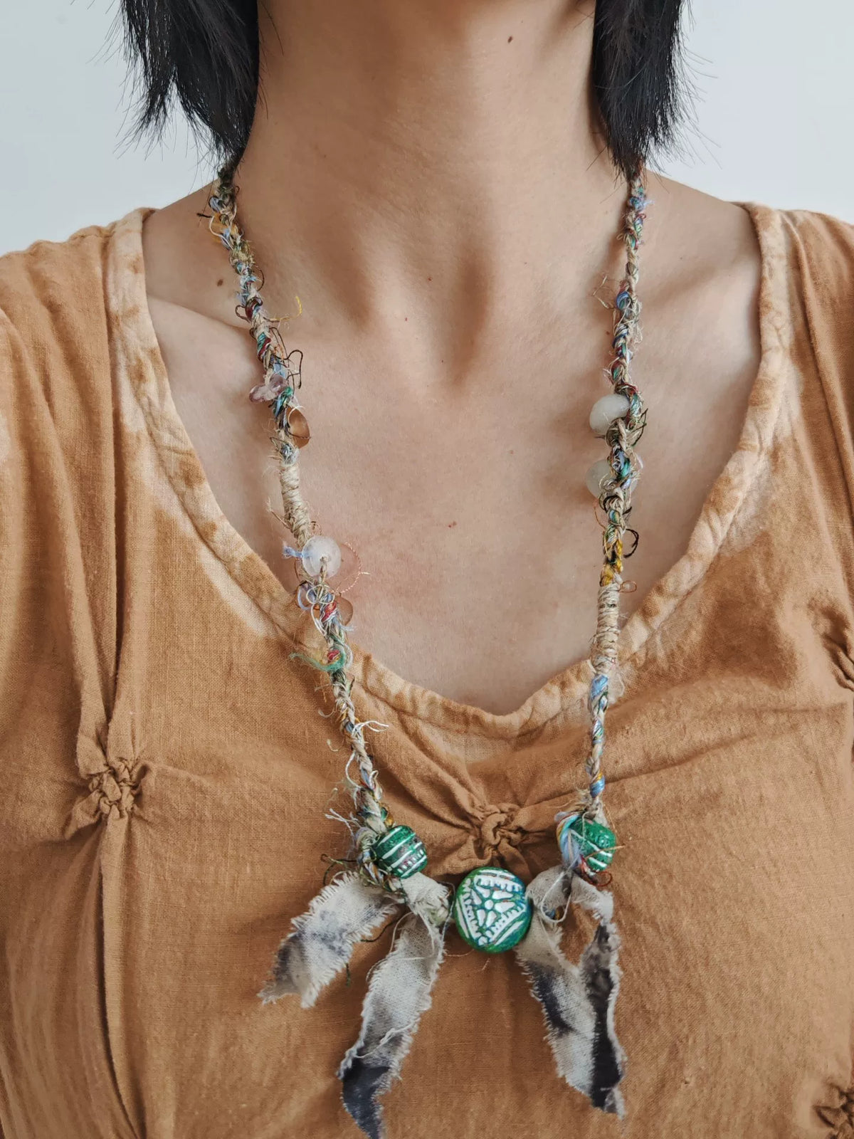 Silk Hemp Clay Bead Bohemian Necklace