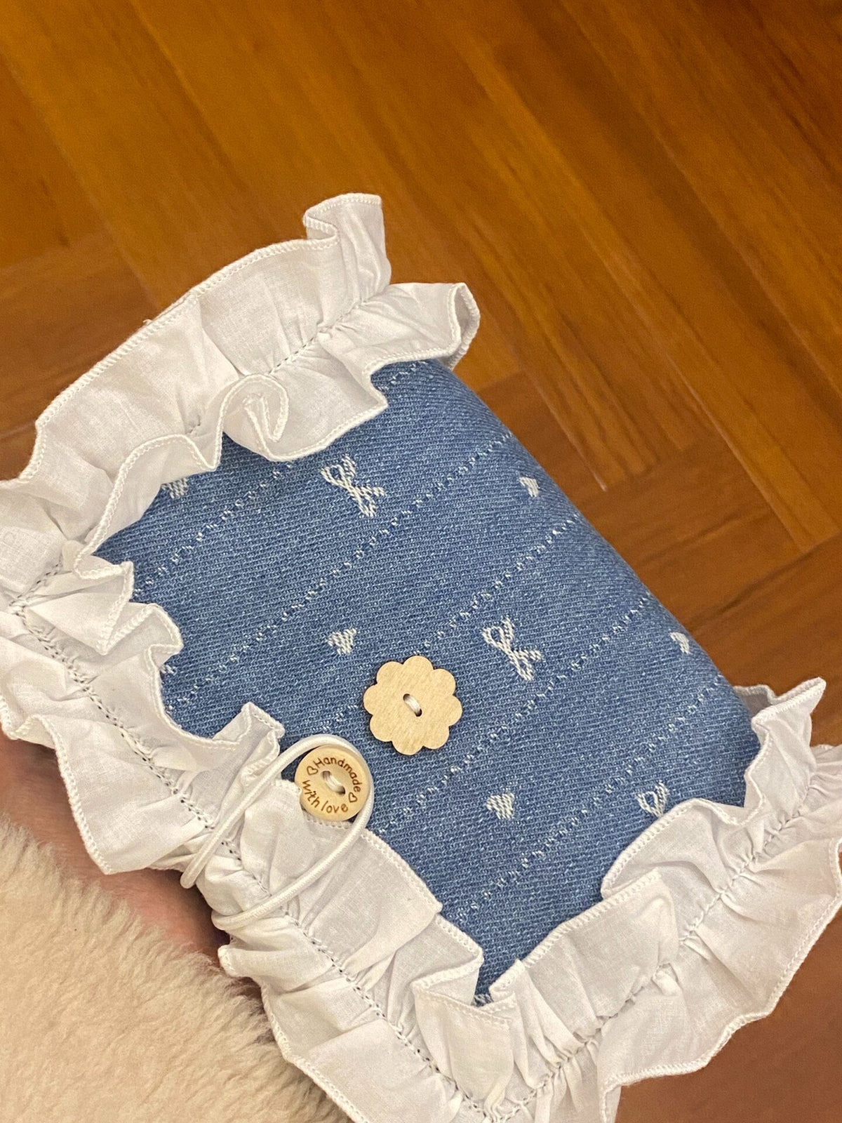 Handmade Denim Bow Heart Storage Bag