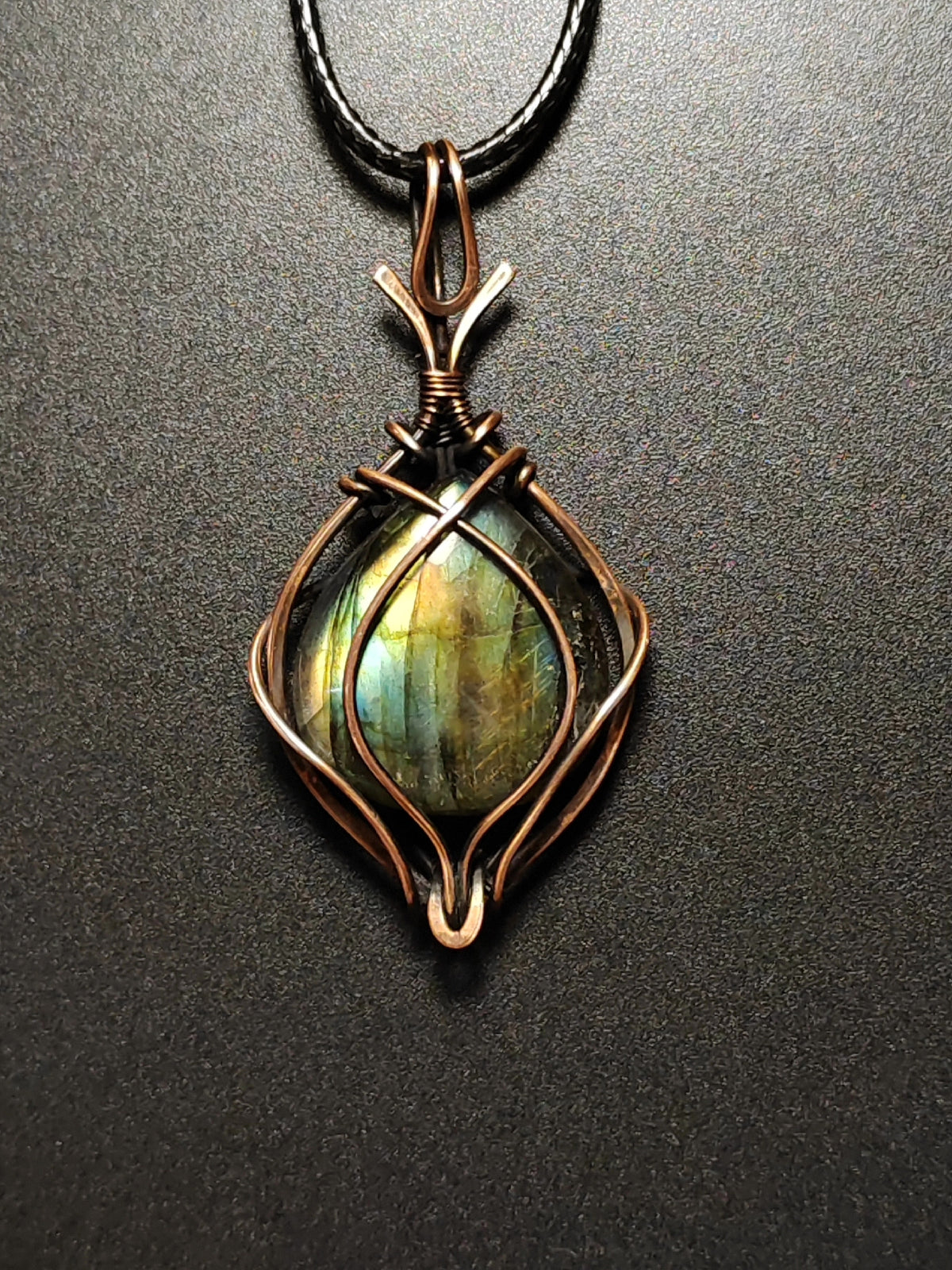 Labradorite Pendant Wire Wrapped Brass