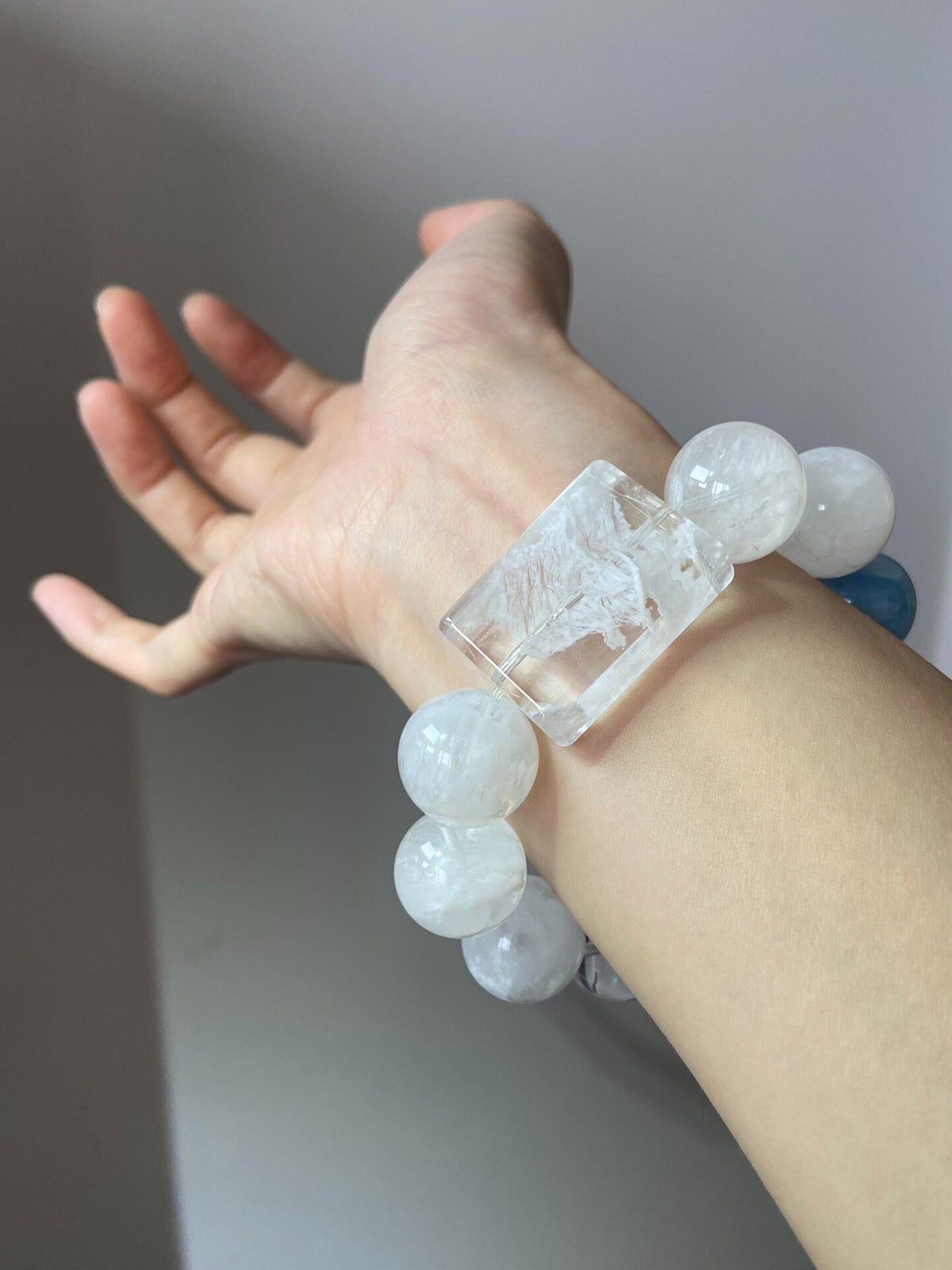 Snowflake Quartz Aquamarine Crystal Beaded Bracelet