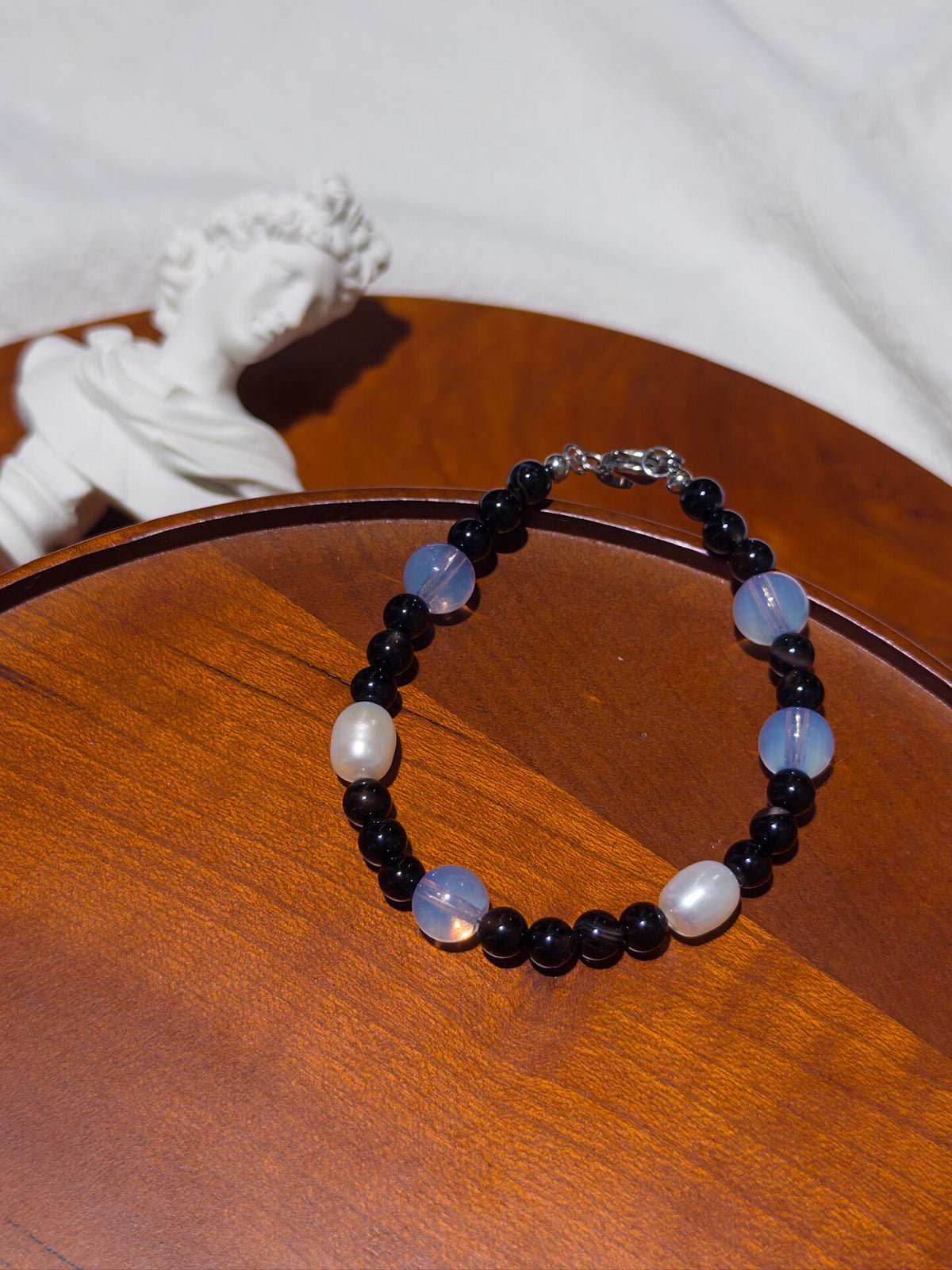 Black Agate Opal Glass Pearl Beaded Bracelet