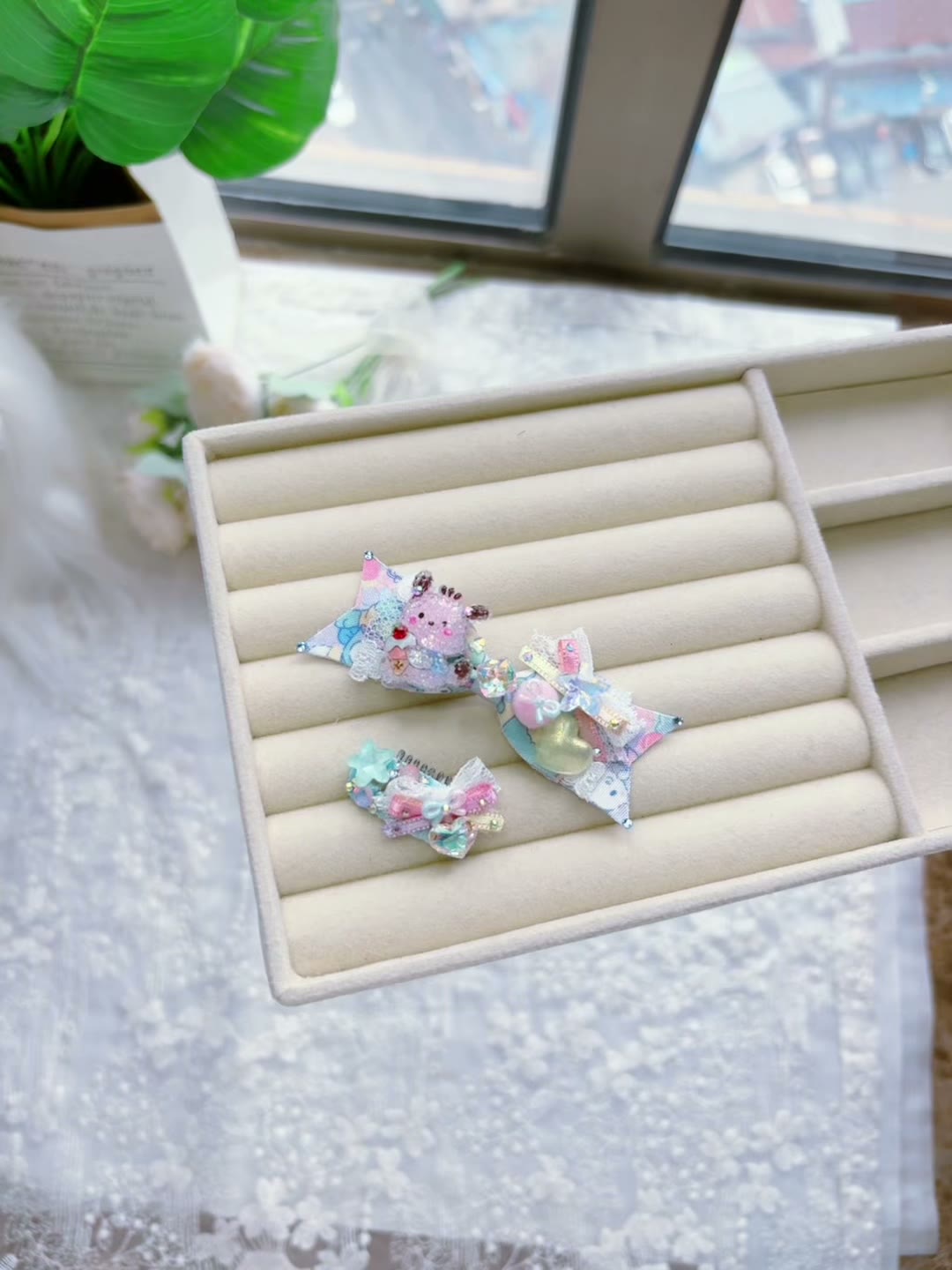 Handcrafted Pet Hair Clips Pastel Blue Set