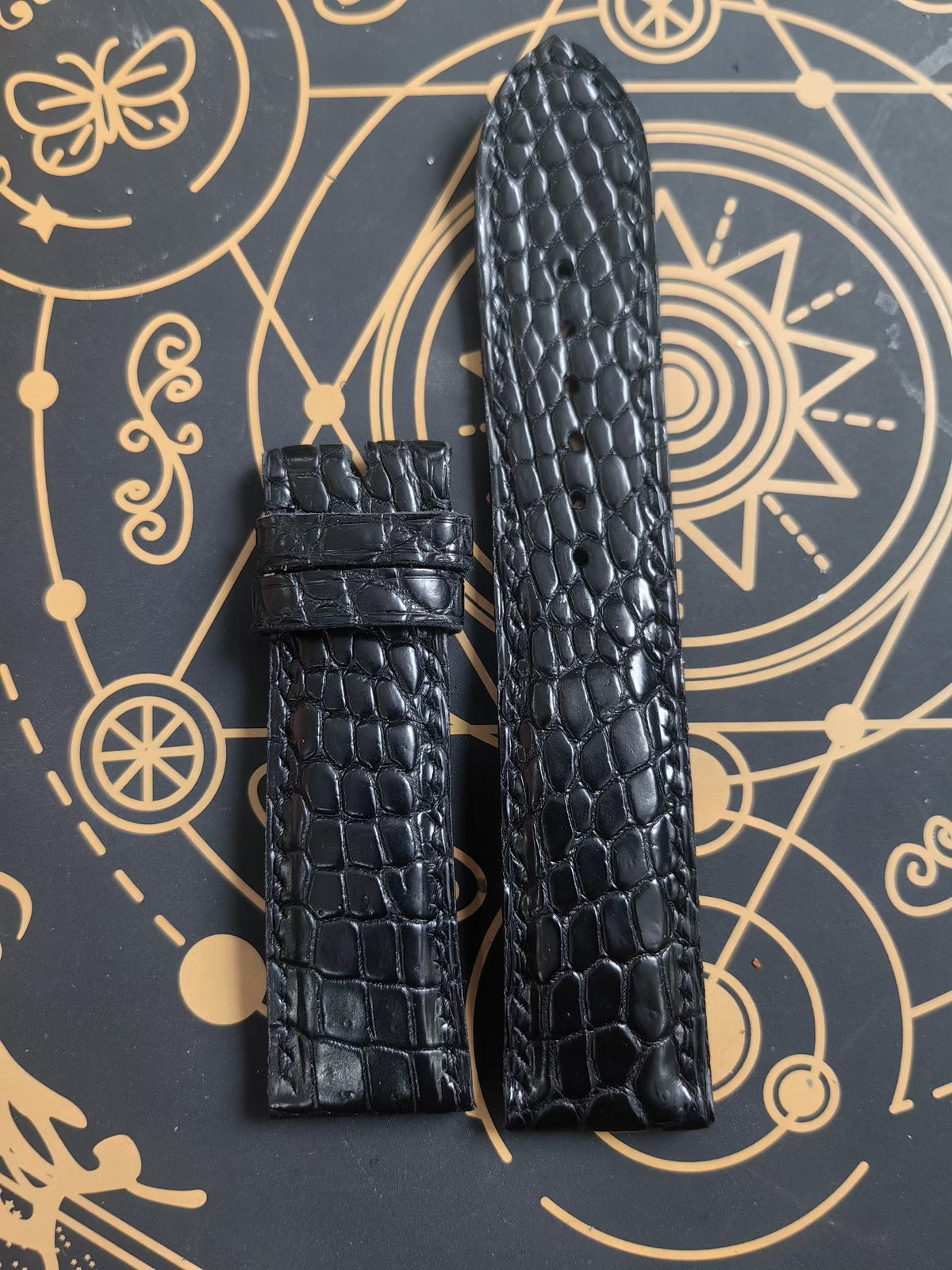 Handmade Black Crocodile Leather Watch Strap