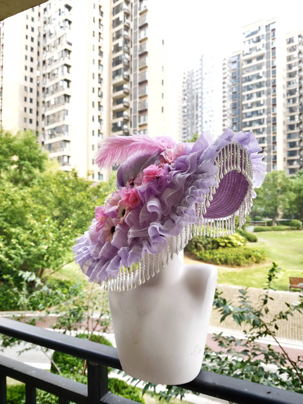 Purple Pink Stacked Flower Lolita Hat