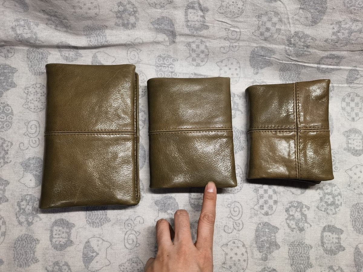 Khaki Green Oil Wax Leather Cross Stitch Binder