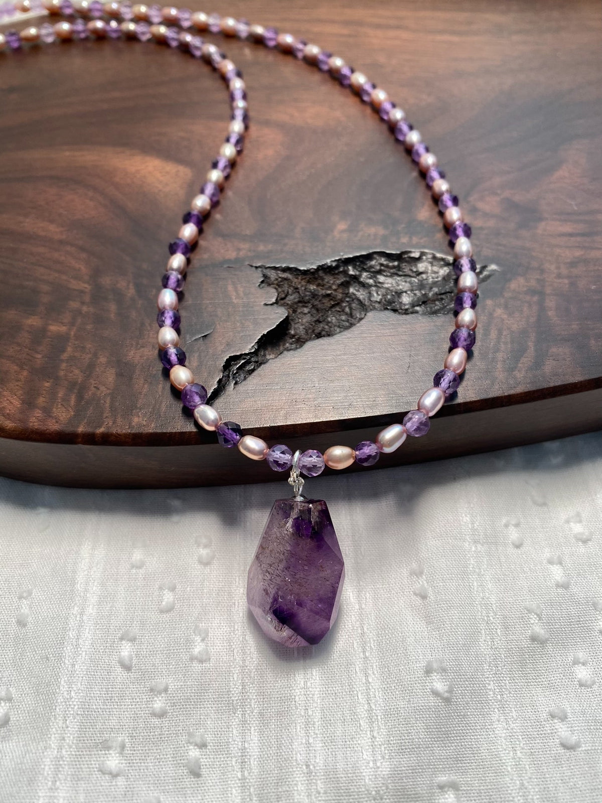 Collana in Ametista Super Seven e Perle Viola