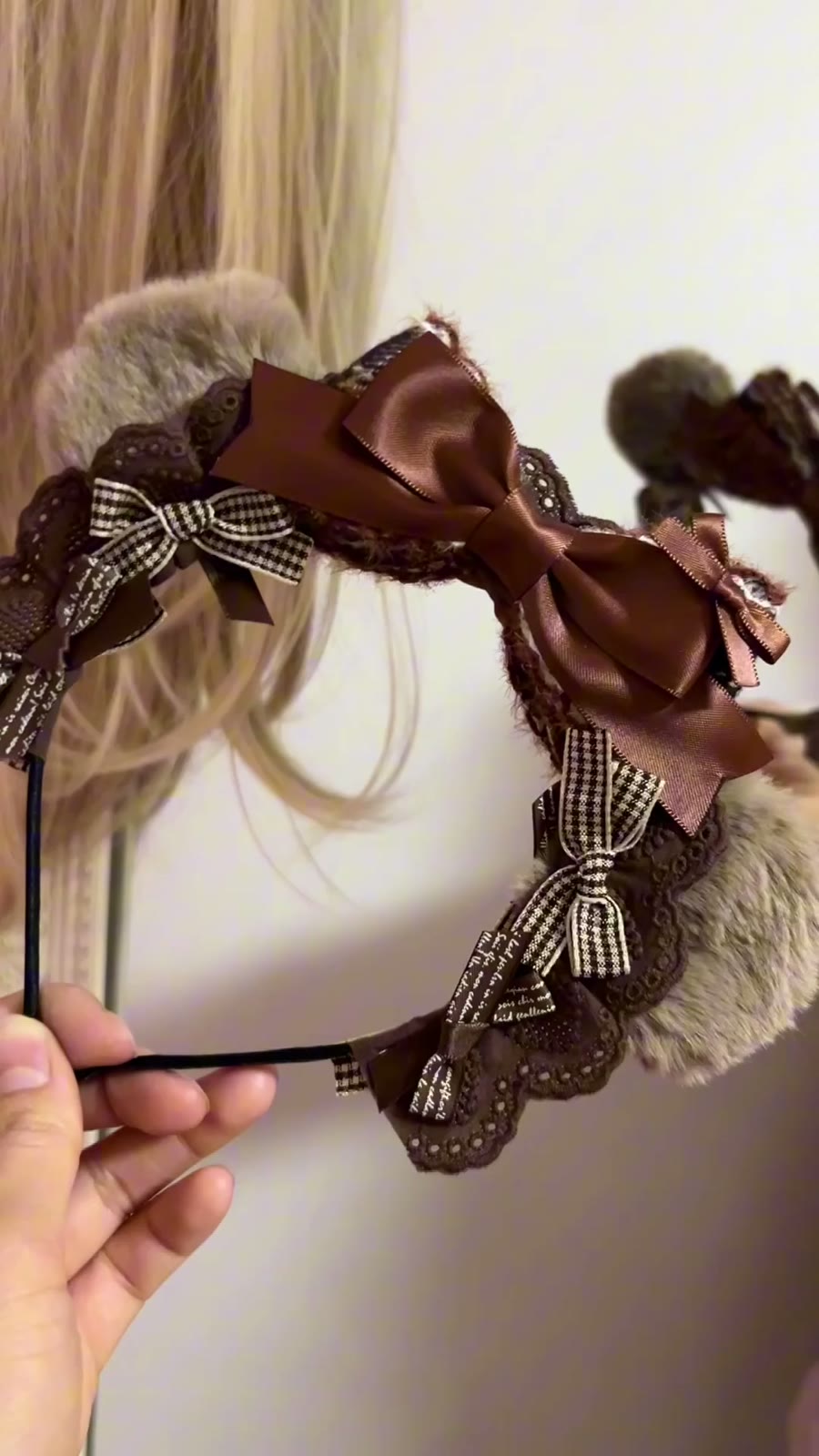 Fascia Lolita con orecchie da orsetto, pizzo e fiocco