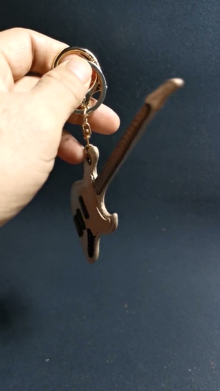 Hand Stitched Leather Guitar Keychain Bag Charm