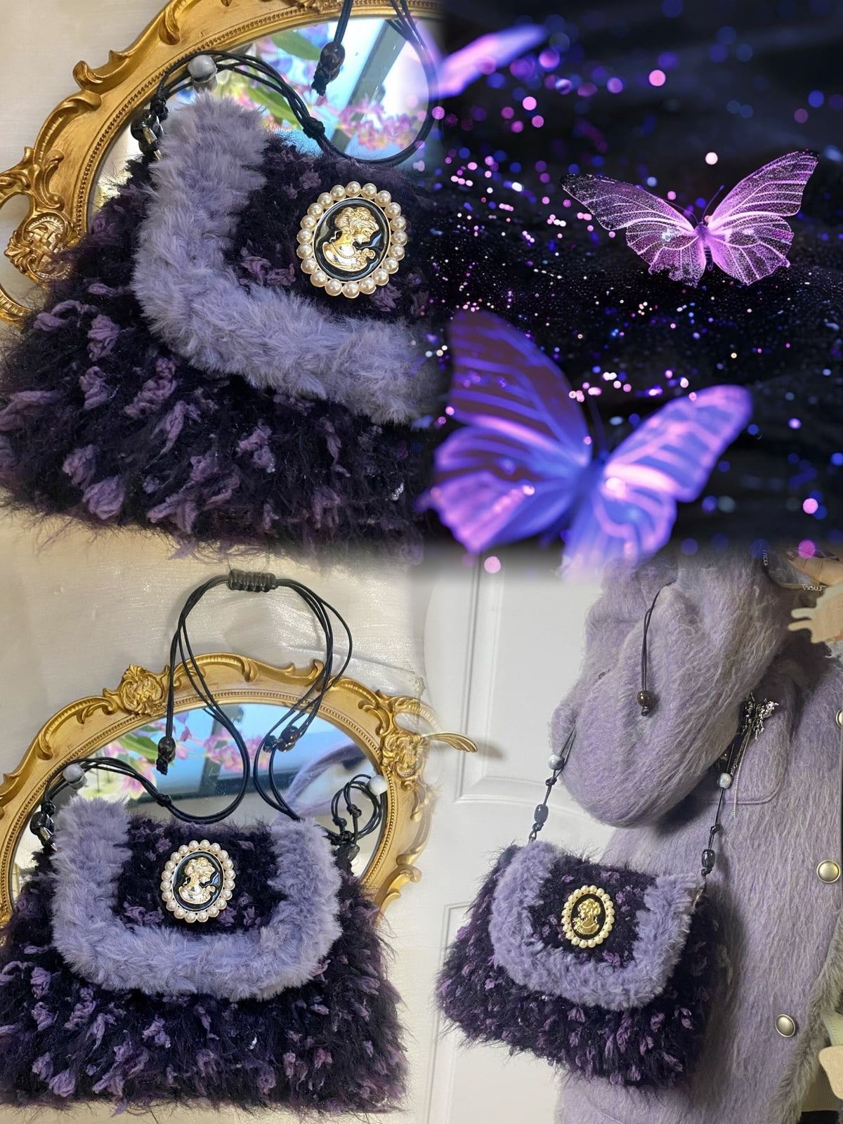 Mala de Tiracolo em Pelúcia Lavanda Tecida à Mão