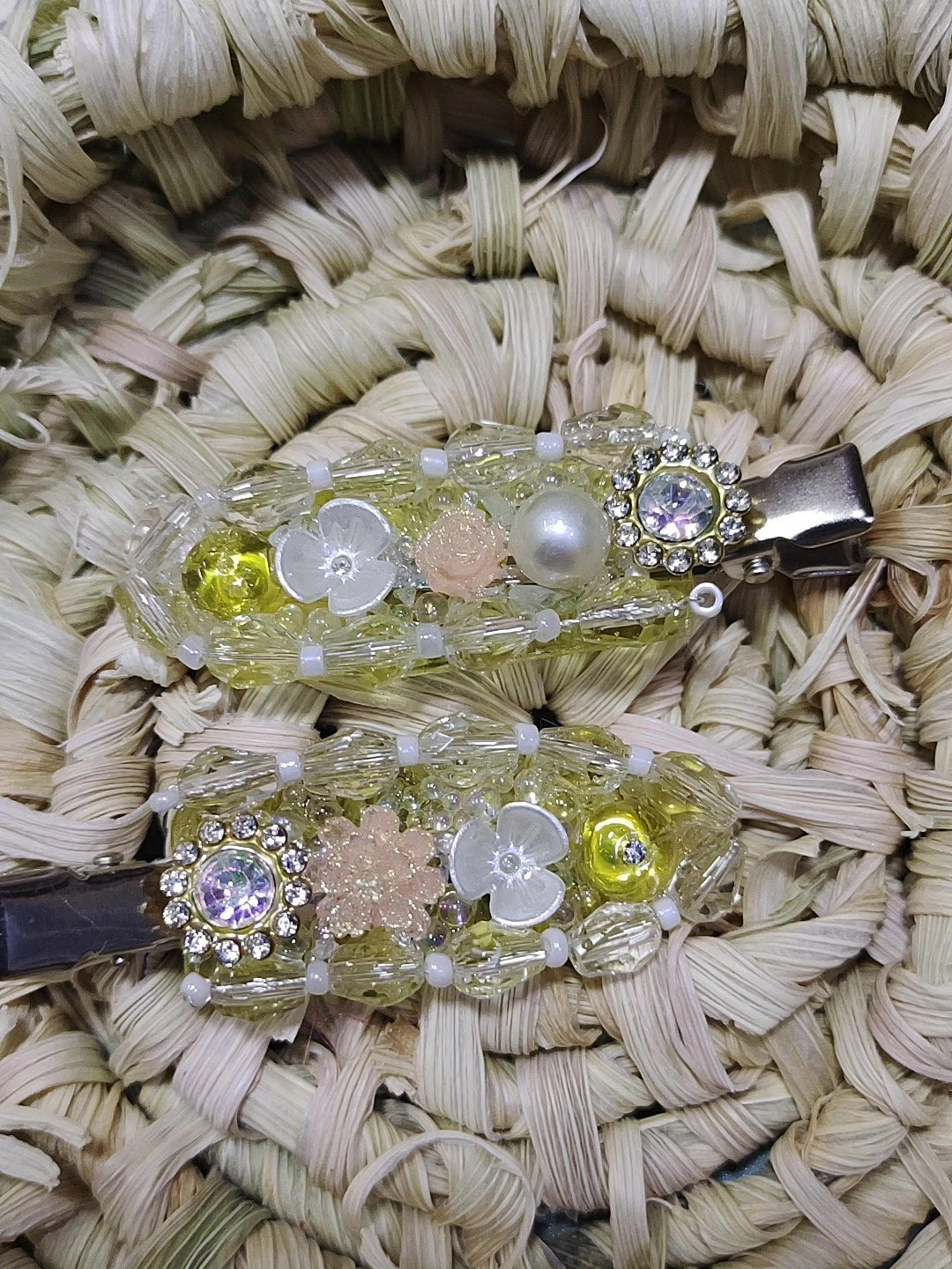 Groene Kristal Parel Bloem Haarclip