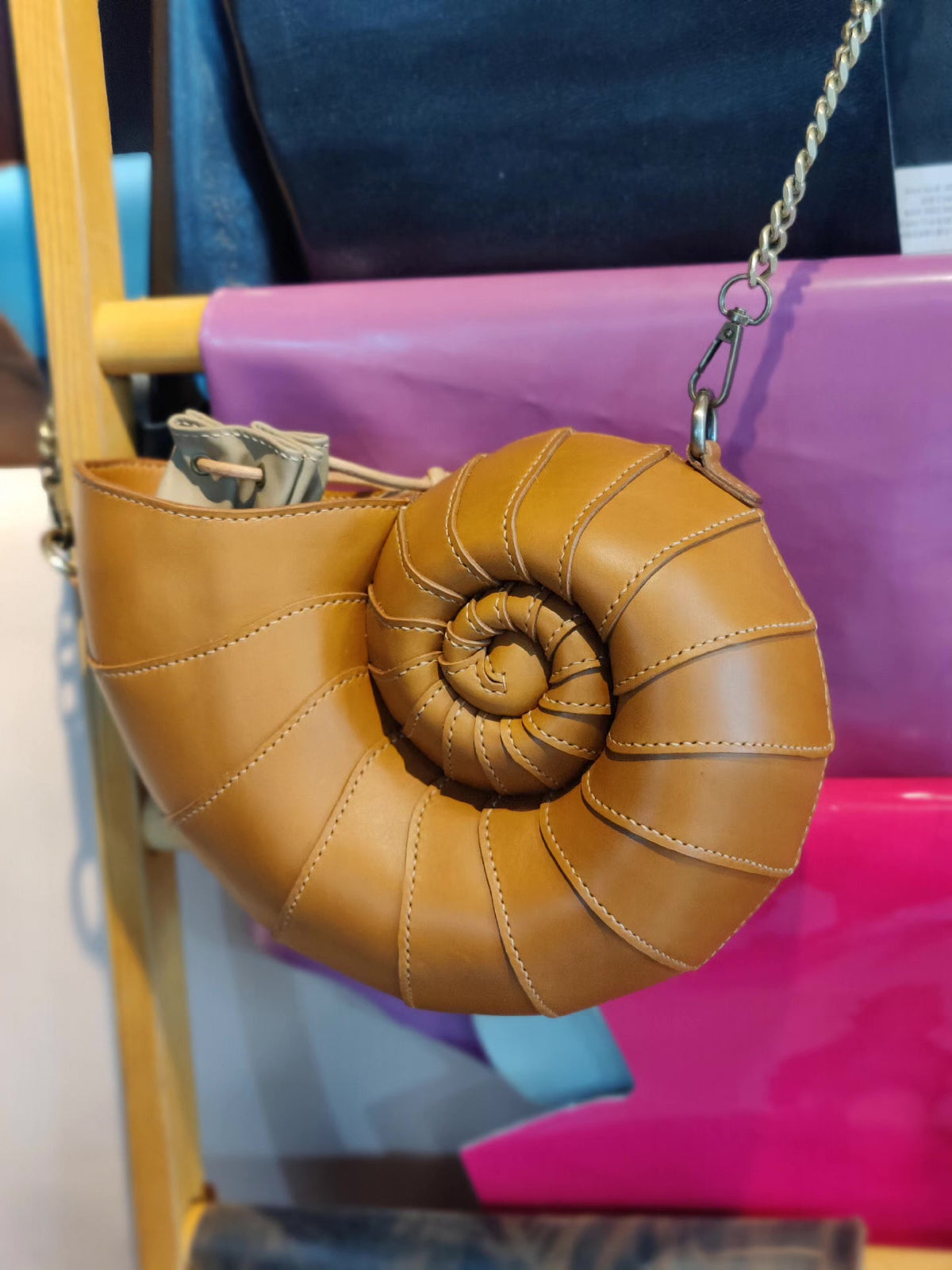 Handcrafted Leather Nautilus Shell Crossbody Bag