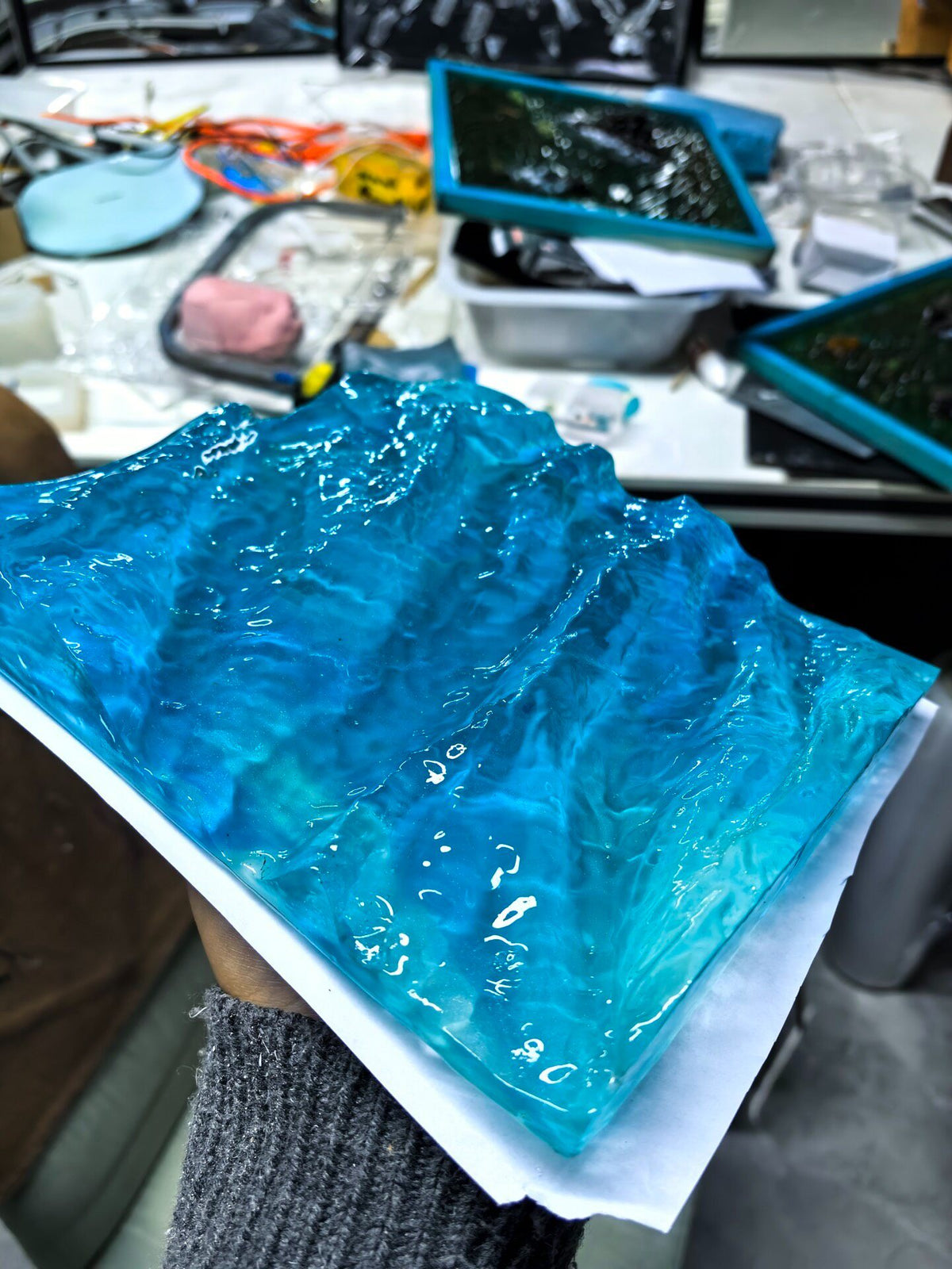 Handcrafted Blue Ocean Wave Resin Art