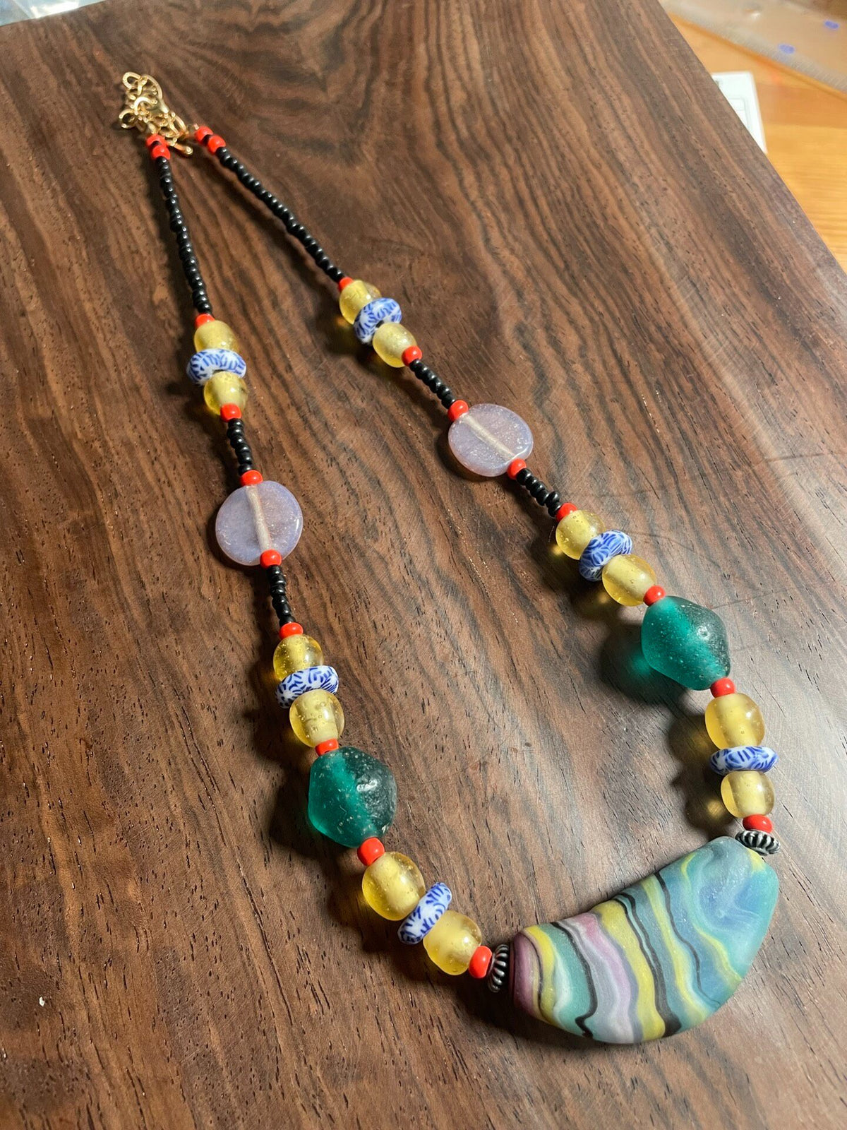 Handmade Frosted Glass Bead Necklace