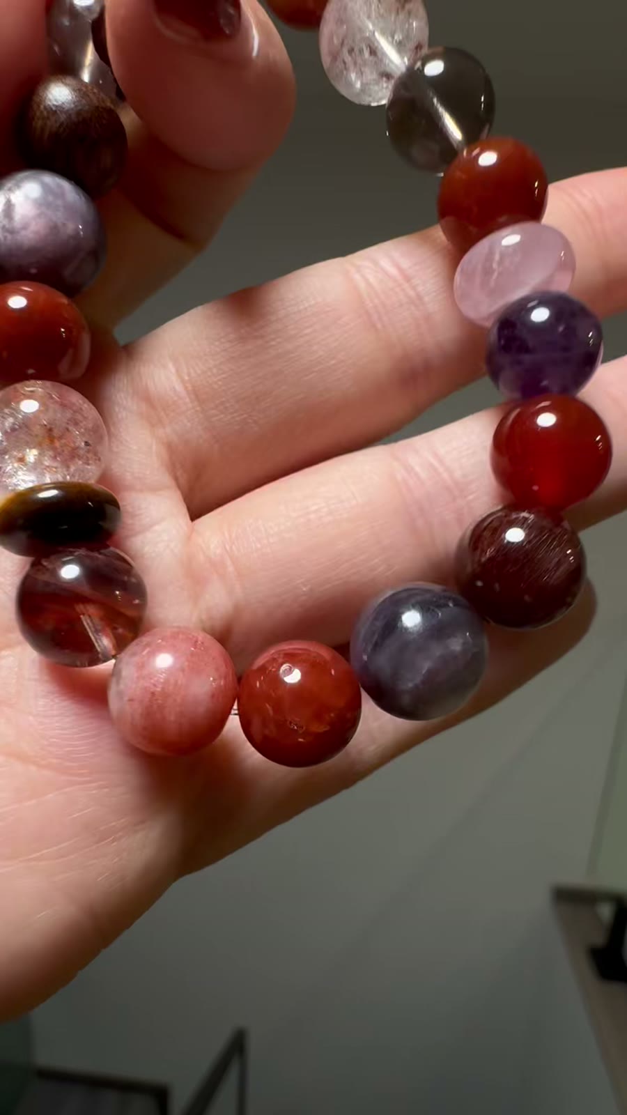 Nine Purple Fire Crystal Beaded Bracelet 10mm