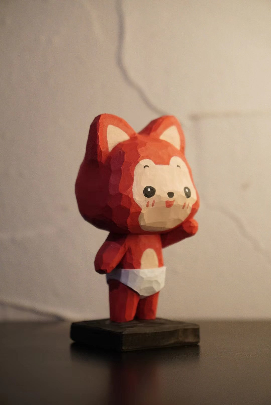 Hand-Carved Linden Wood Geometric Fox Figurine