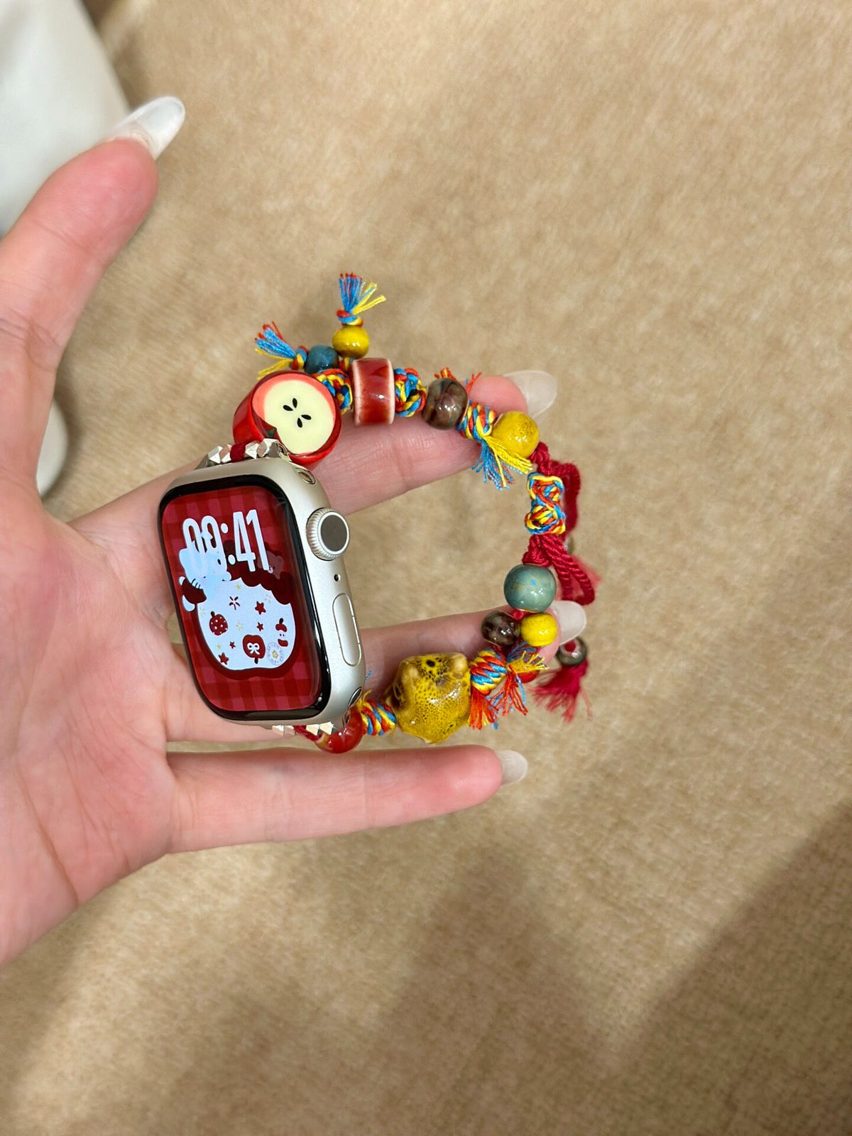 Red Ceramic Apple Woven Watch Band