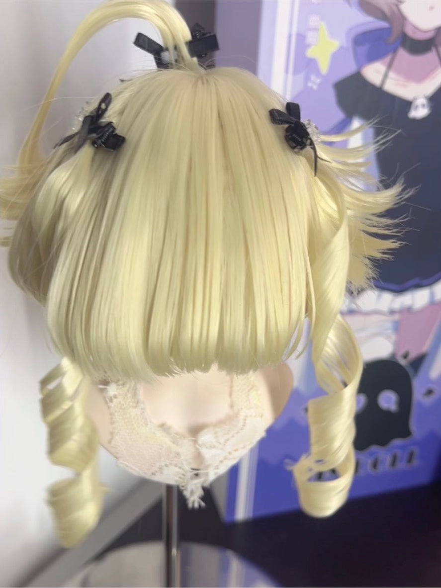 Pale Blonde Doll Wig with Curled Ponytail