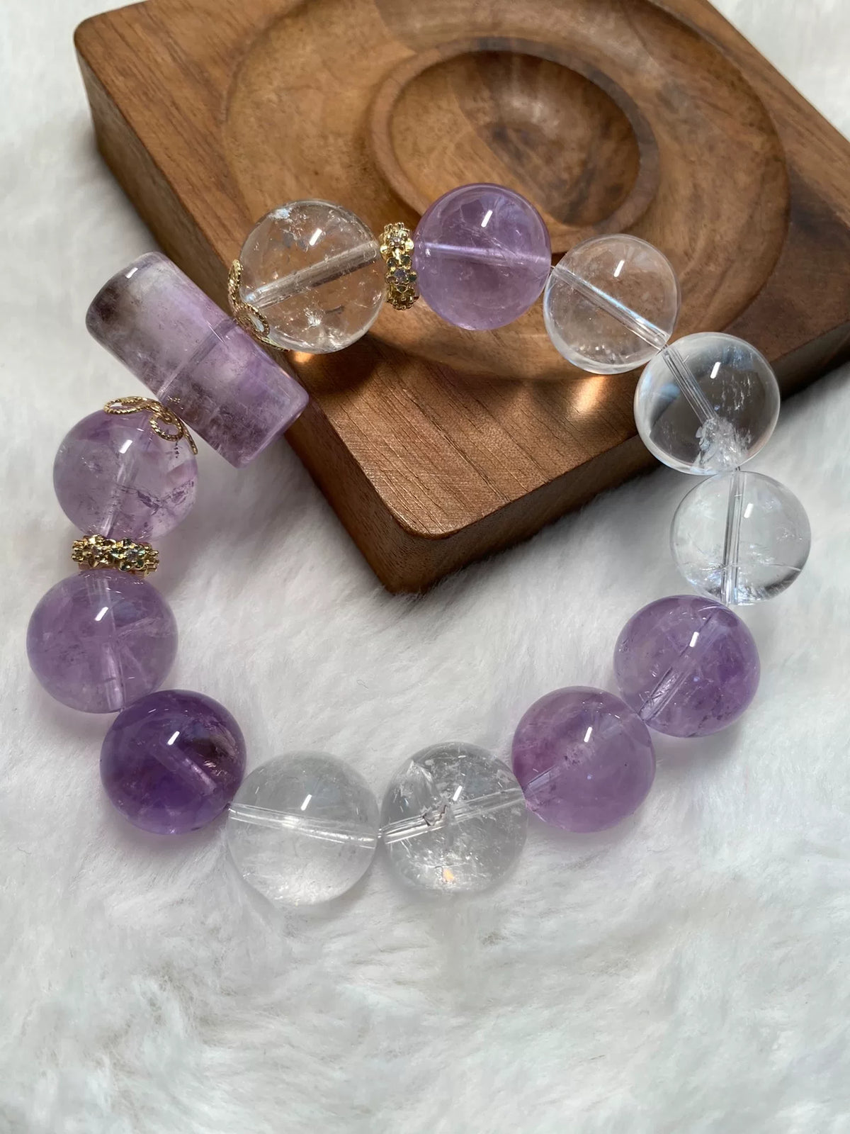 Pulsera de cuentas de Amatista Lavanda y Cuarzo Transparente