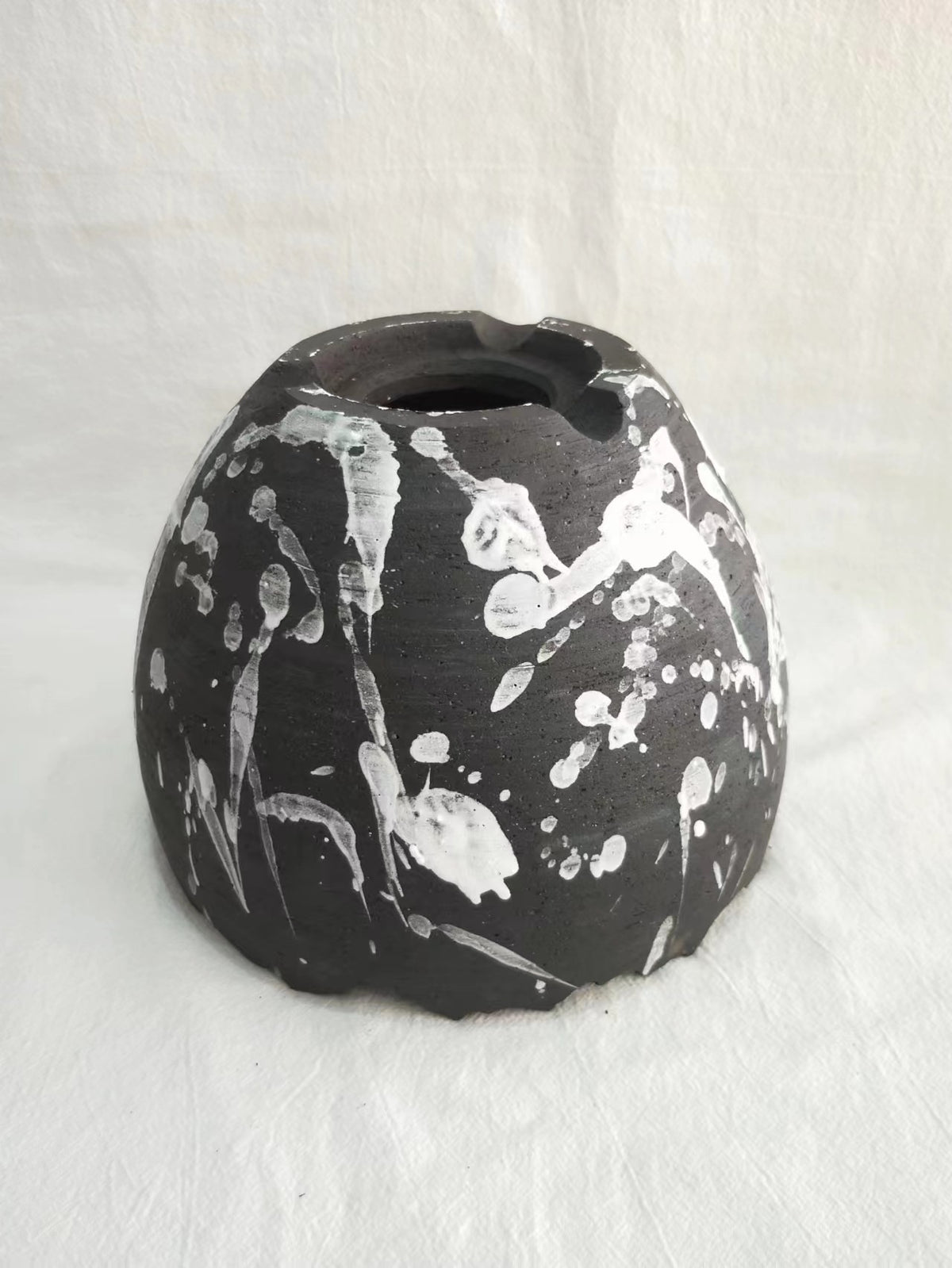 Handcrafted Ceramic Bowl with Silver Splatter Glaze